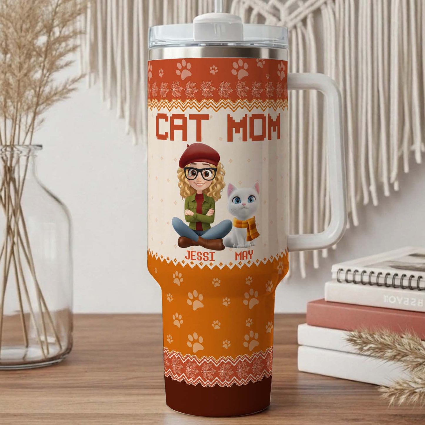 PSTB17 Cat Mom Mum Autumn Leave 3D Cartoon Dog Lover - Personalized Custom Tumbler