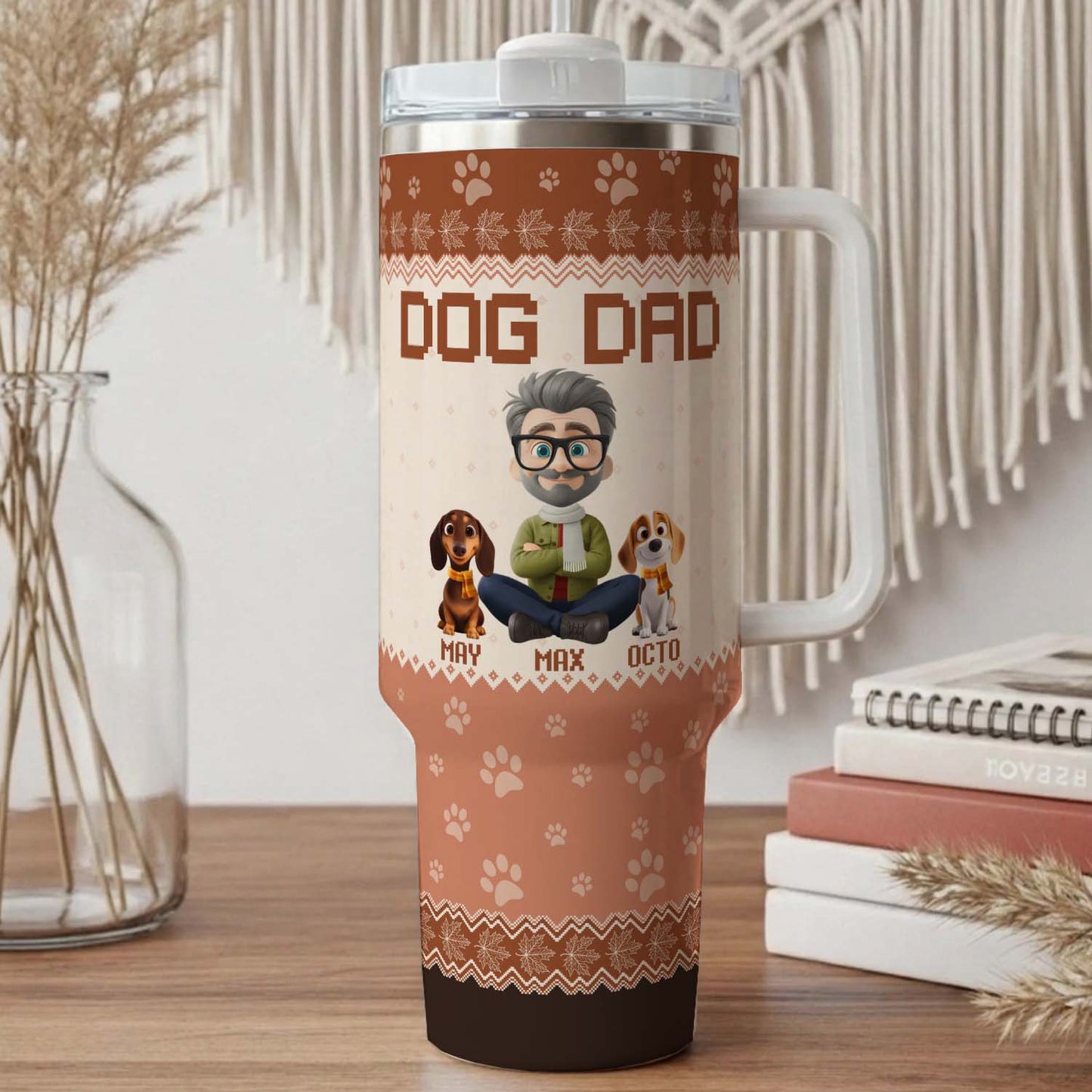PSTB16 Dog Dad Autumn Leave 3D Cartoon Dog Lover - Personalized Custom Tumbler