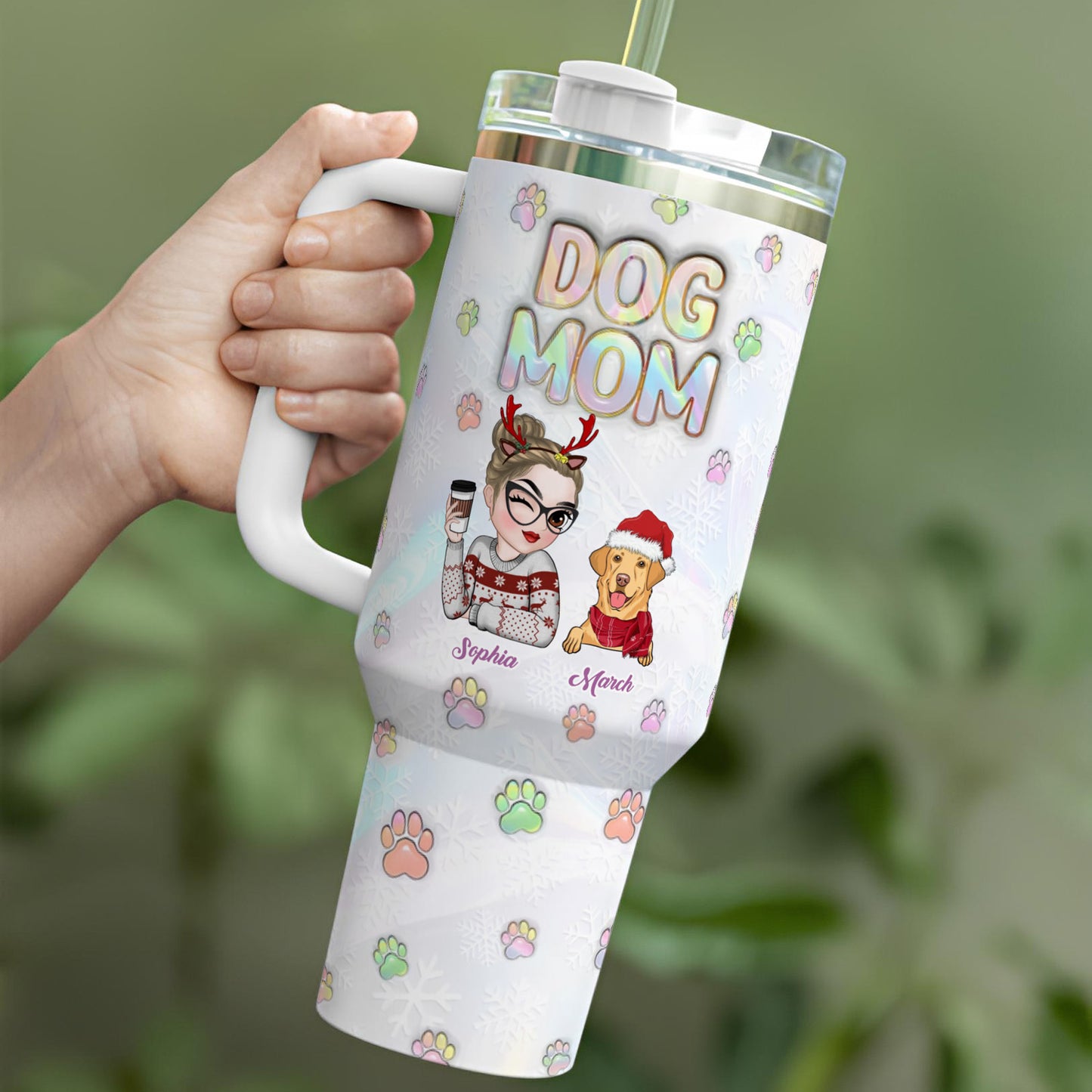 PSTB05 Dog Mom Dog Mum 3D Inflated Effect Christmas Ver - Personalized Custom Tumbler