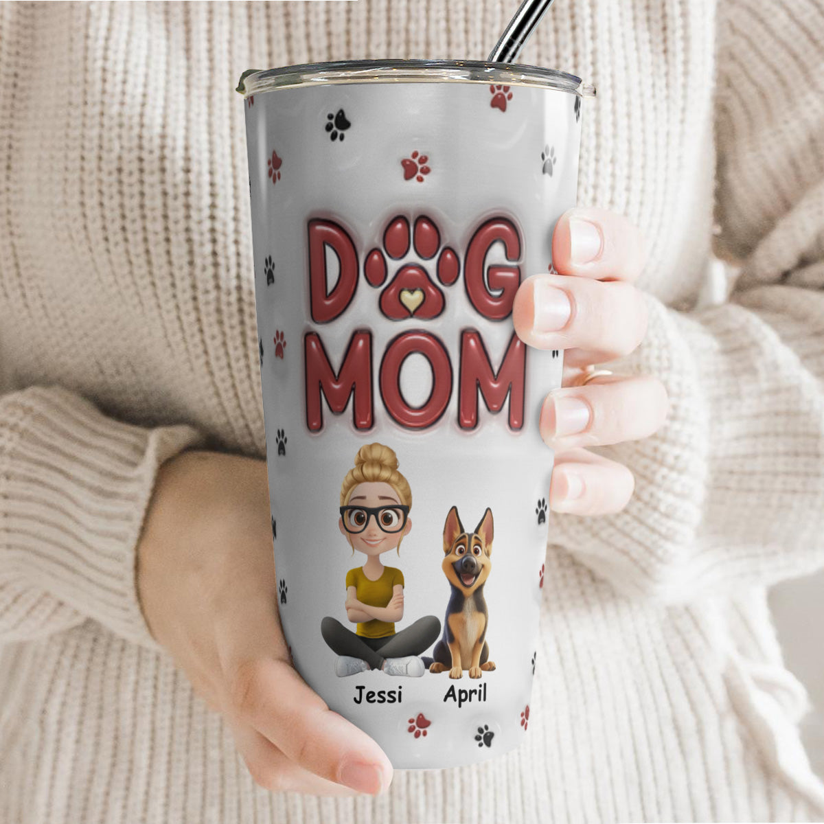 PSTB03 Dog Mom Dog Mum Dog Lover 3D Inflated Effect - Personalized Custom Tumbler