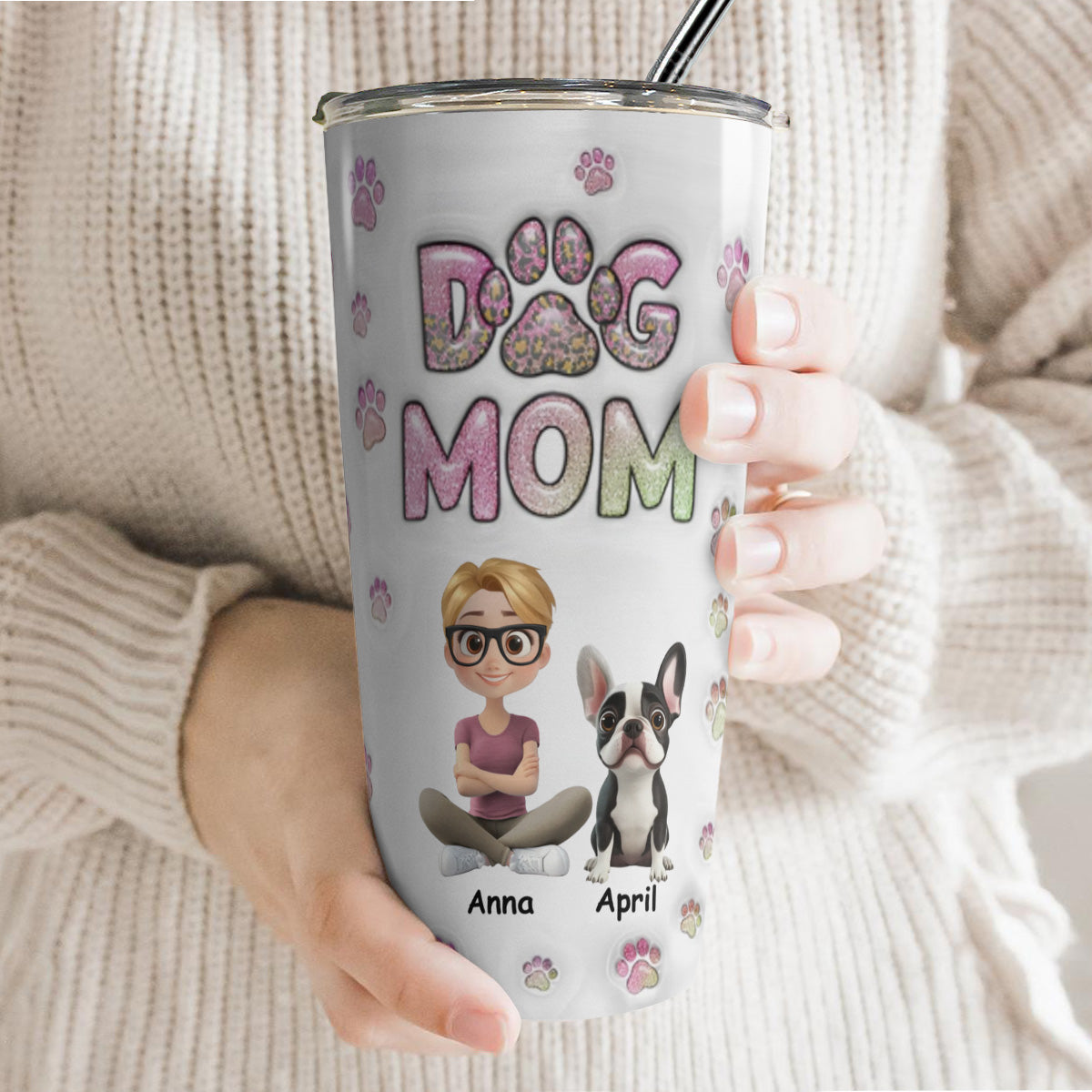 PSTB01 Dog Mom 3D Inflated Effect - Personalized Custom Tumbler