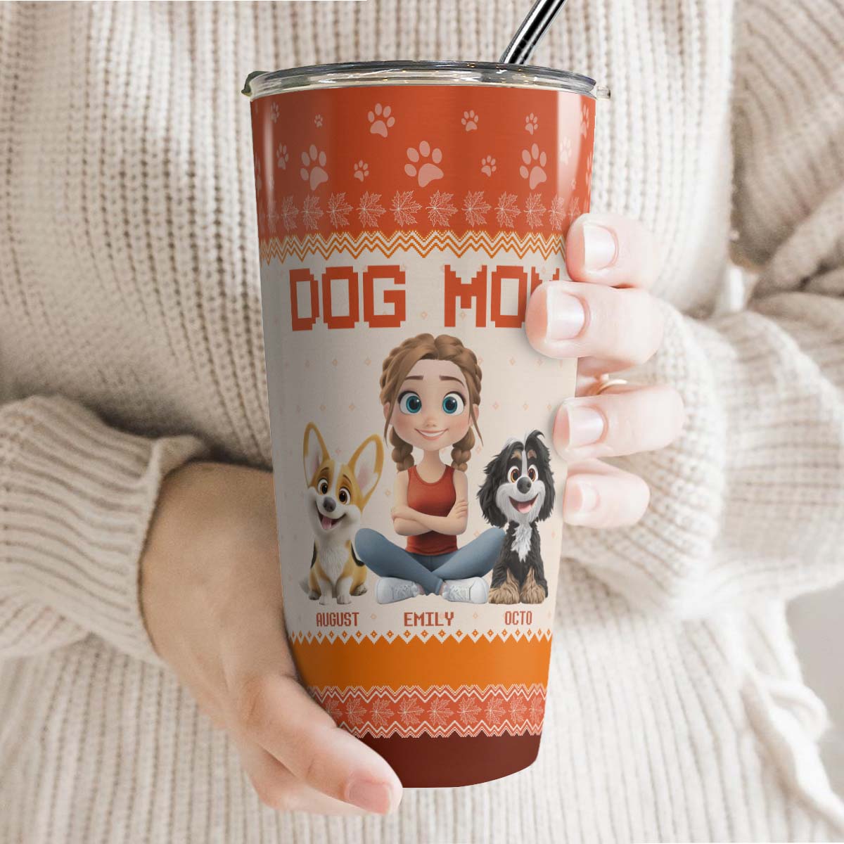 PSTB13 Dog Mom Mum Autumn Leave 3D Cartoon Cute - Personalized Custom Tumbler