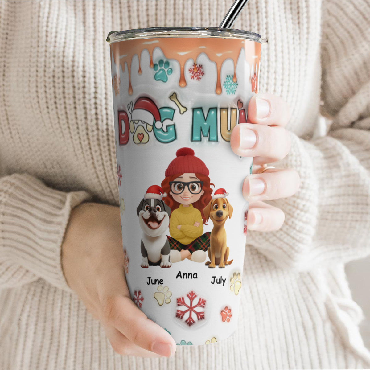 PSTB09 Mom Of Dogs Christmas Ver 3D Inflated Effect - Personalized Custom Tumbler