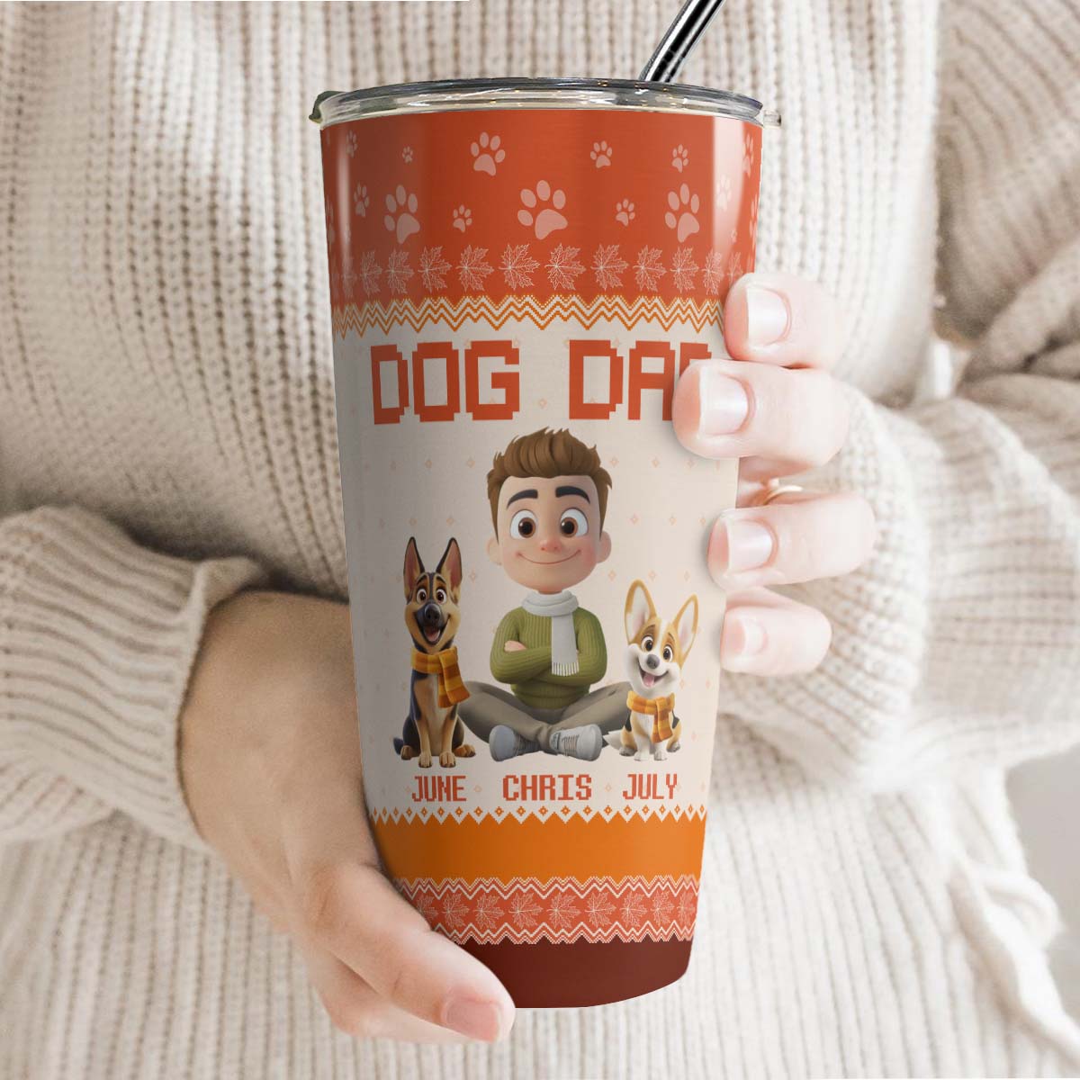 PSTB16 Dog Dad Autumn Leave 3D Cartoon Dog Lover - Personalized Custom Tumbler