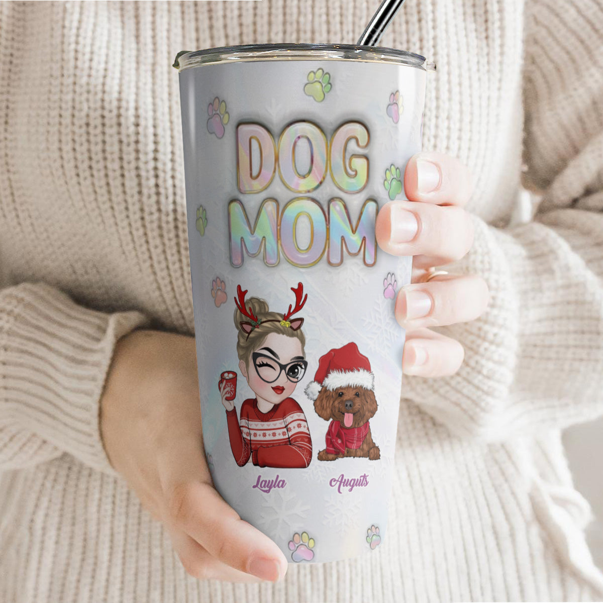 PSTB05 Dog Mom Dog Mum 3D Inflated Effect Christmas Ver - Personalized Custom Tumbler