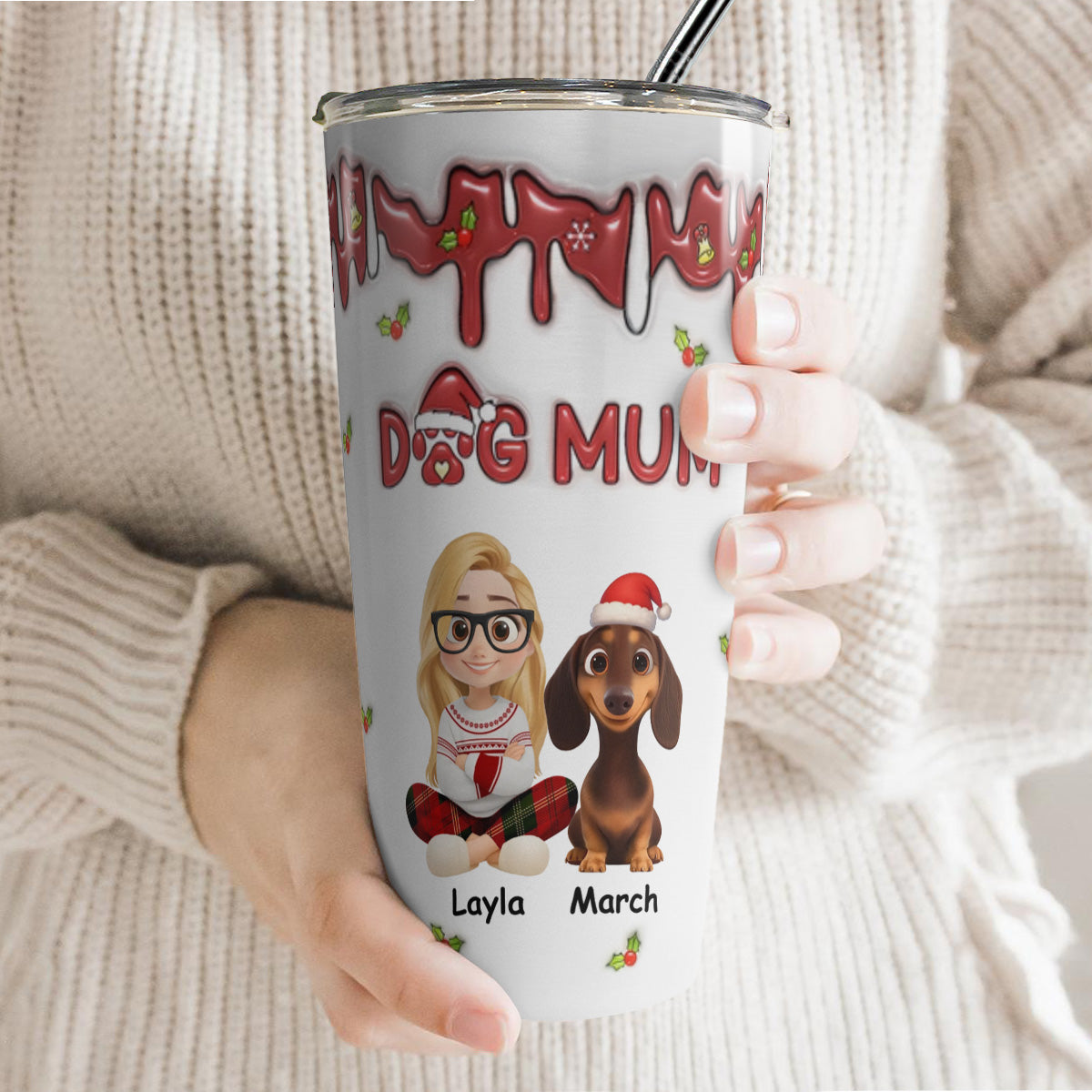 PSTB07 Dog Mom Dog Mum Christmas 3D Inflated Effect - Personalized Custom Tumbler