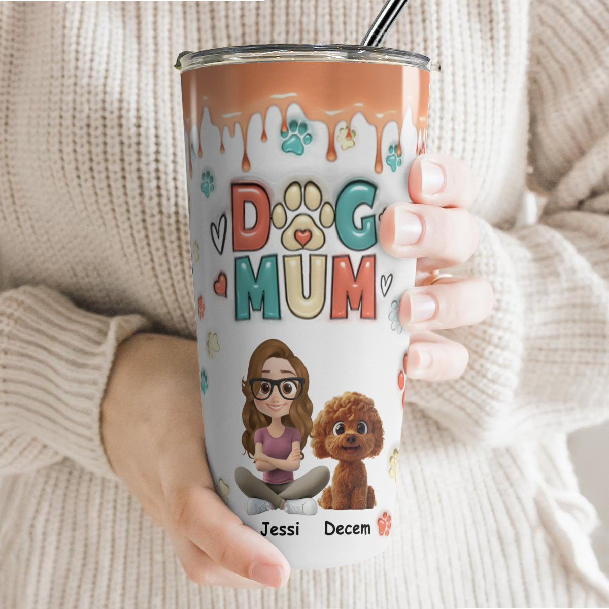 PSTB02 Dog Mom Dog Lover 3D Inflated Effect - Personalized Custom Tumbler