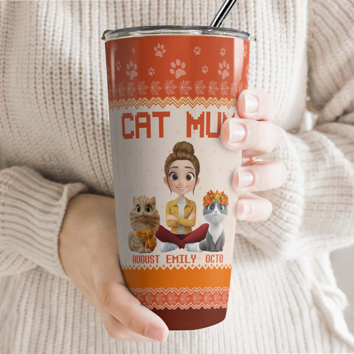 PSTB17 Cat Mom Mum Autumn Leave 3D Cartoon Dog Lover - Personalized Custom Tumbler