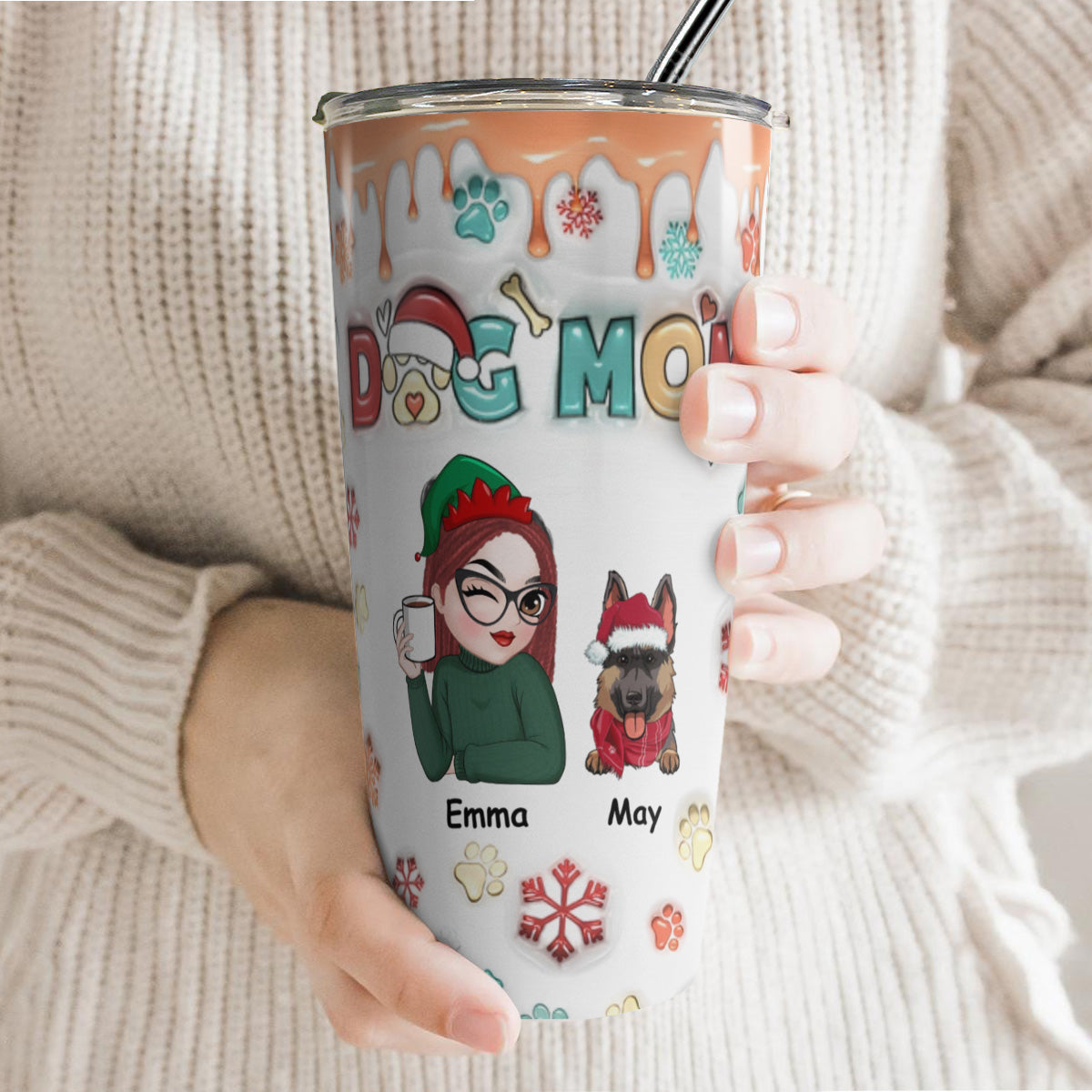 PSTB08 Dog Mom Dog Lover Christmas Ver 3D Inflated Effect - Personalized Custom Tumbler