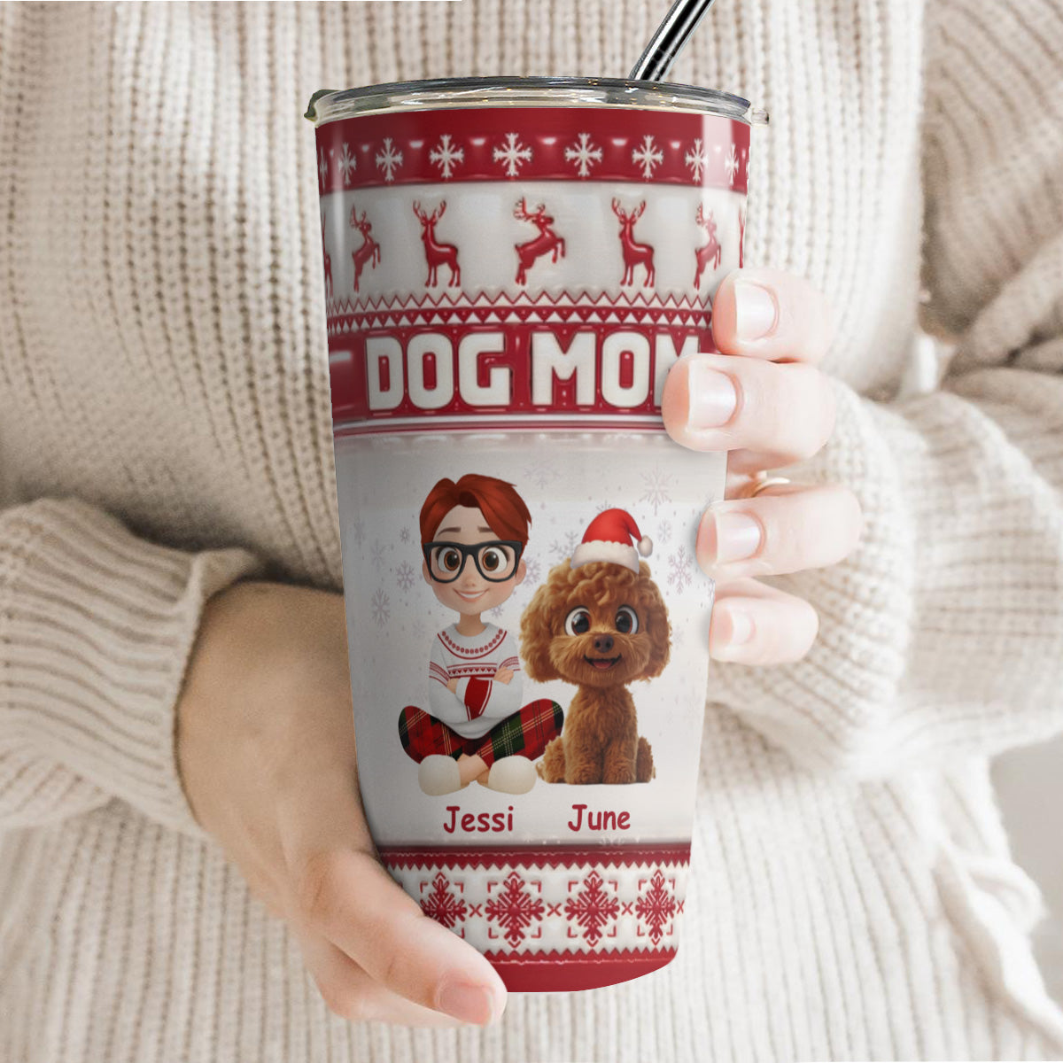 PSTB11 Dog Mom Dog Lover Christmas Ver 3D Inflated Effect - Personalized Custom Tumbler