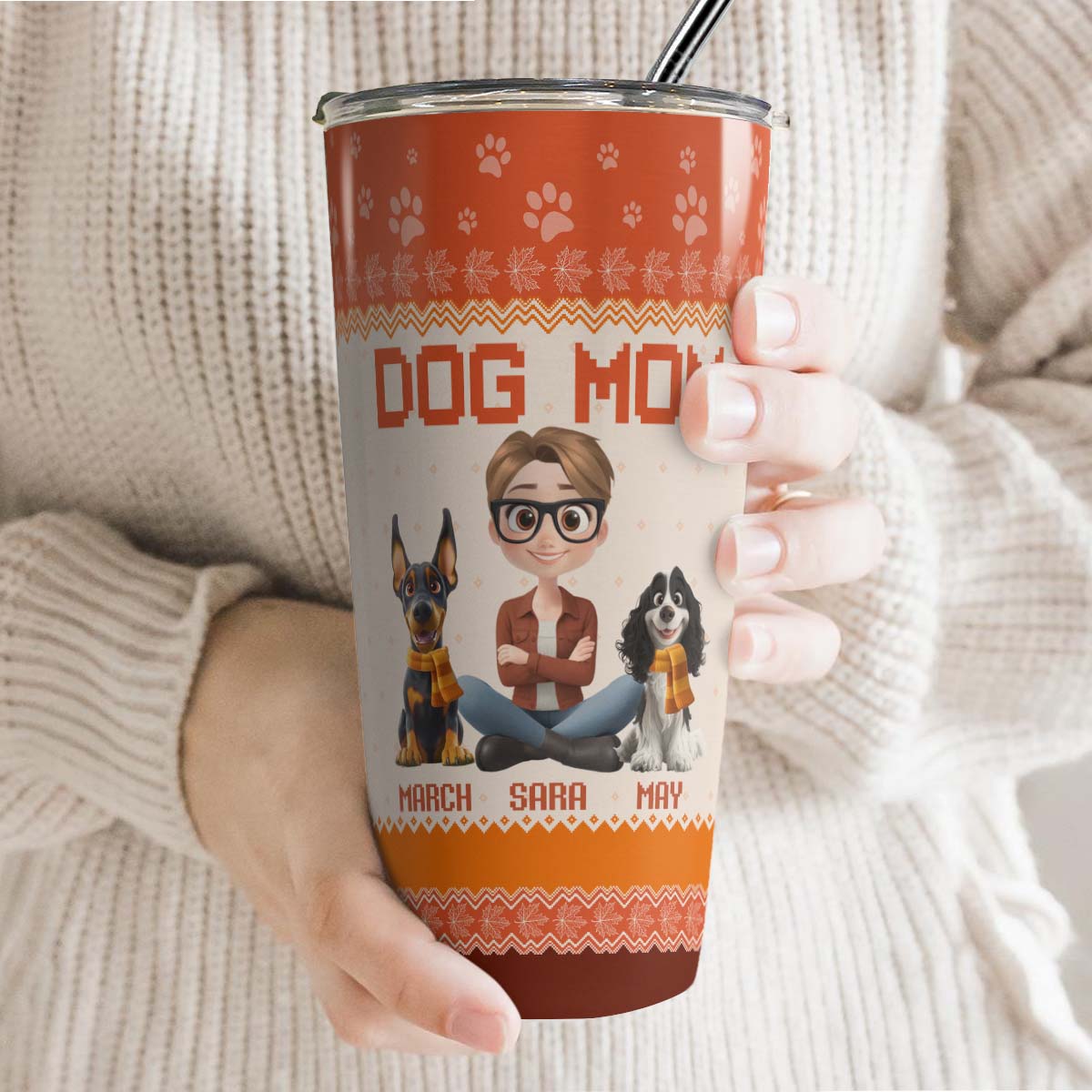 PSTB15 Dog Mom Mum Autumn Leave 3D Cartoon Dog Lover - Personalized Custom Tumbler