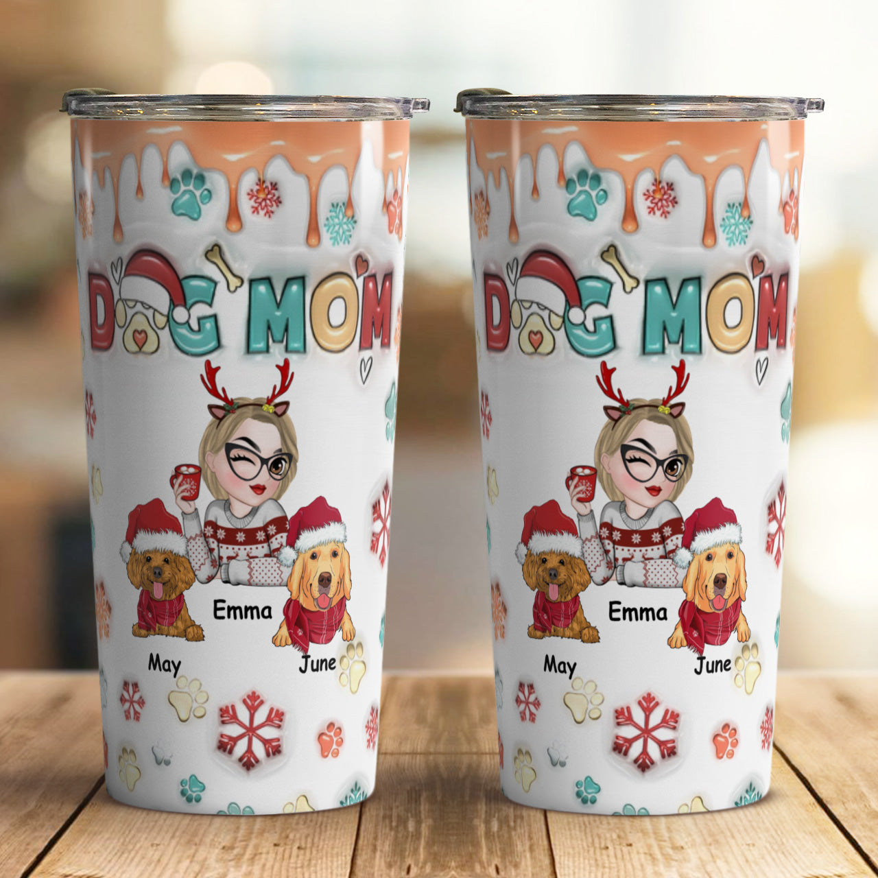 PSTB08 Dog Mom Dog Lover Christmas Ver 3D Inflated Effect - Personalized Custom Tumbler