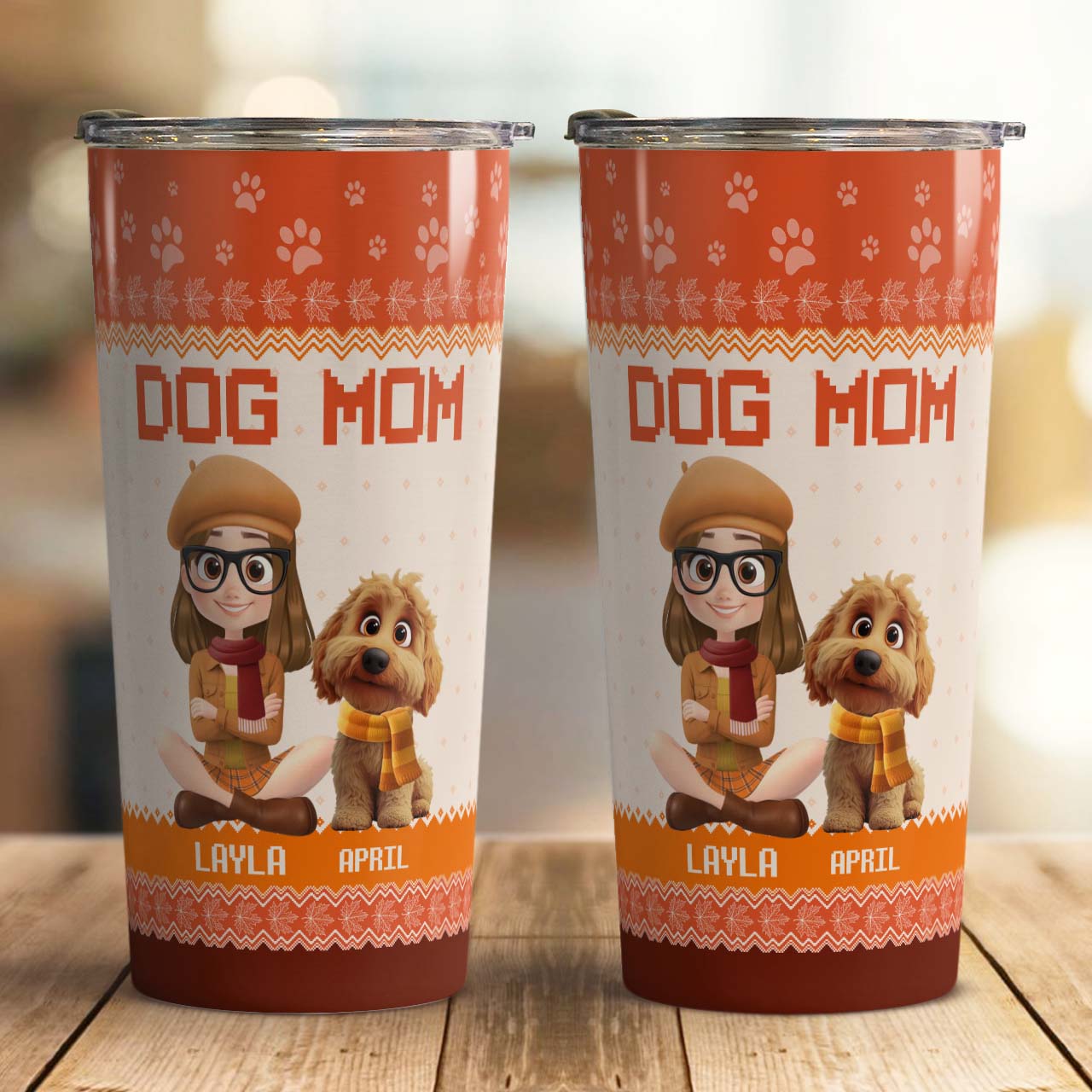 PSTB15 Dog Mom Mum Autumn Leave 3D Cartoon Dog Lover - Personalized Custom Tumbler