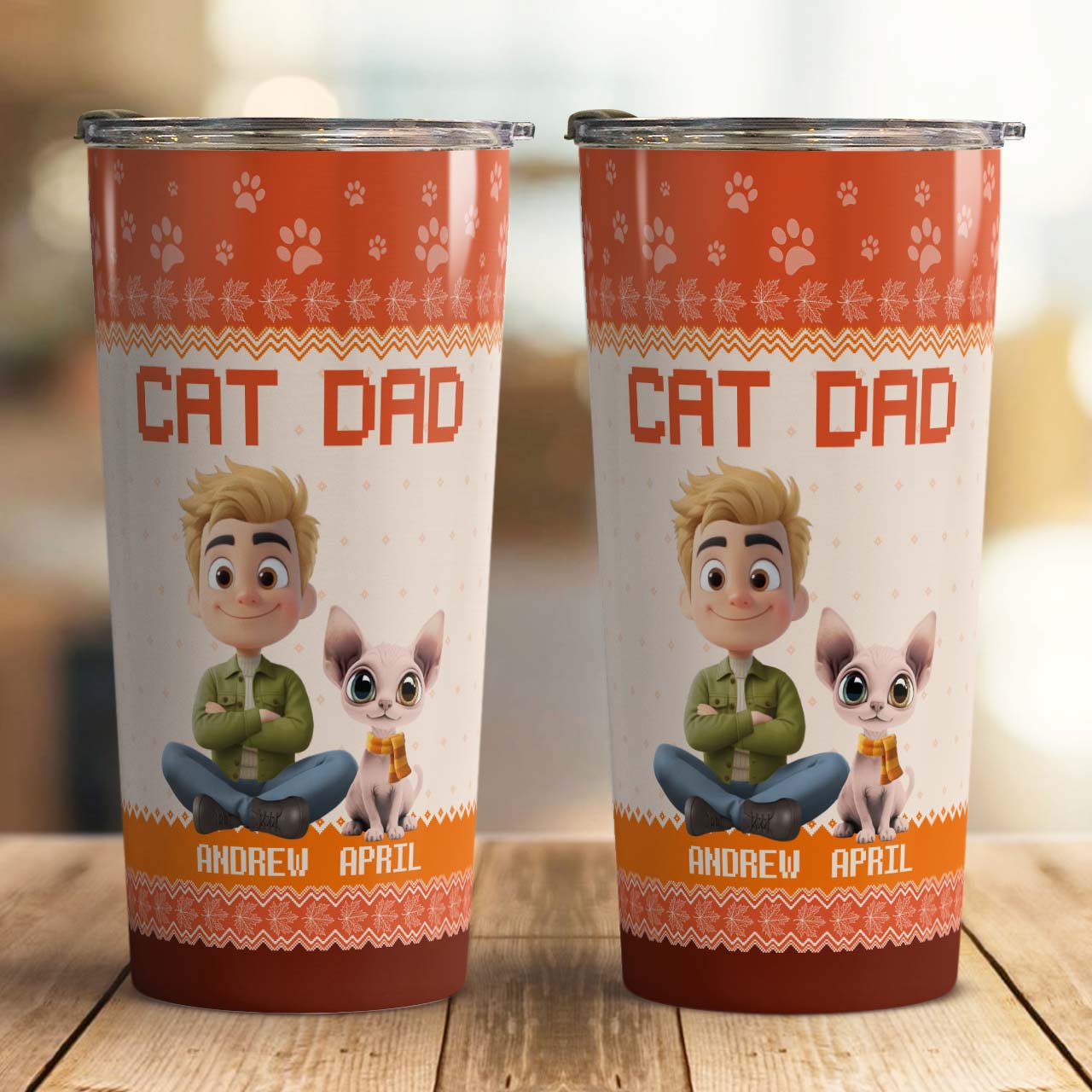 PSTB18 Cat Dad Autumn Leave 3D Cartoon Dog Lover - Personalized Custom Tumbler
