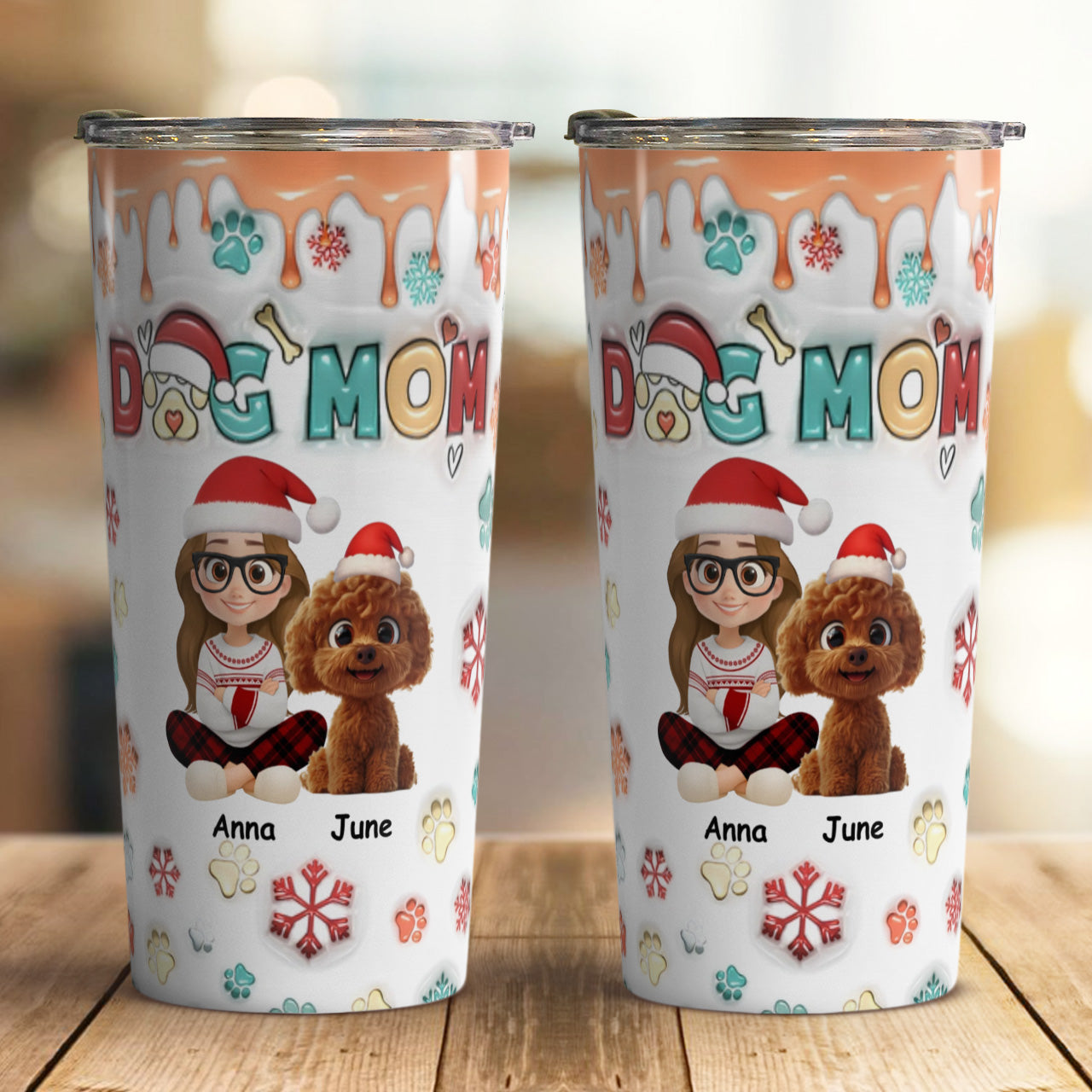 PSTB09 Mom Of Dogs Christmas Ver 3D Inflated Effect - Personalized Custom Tumbler
