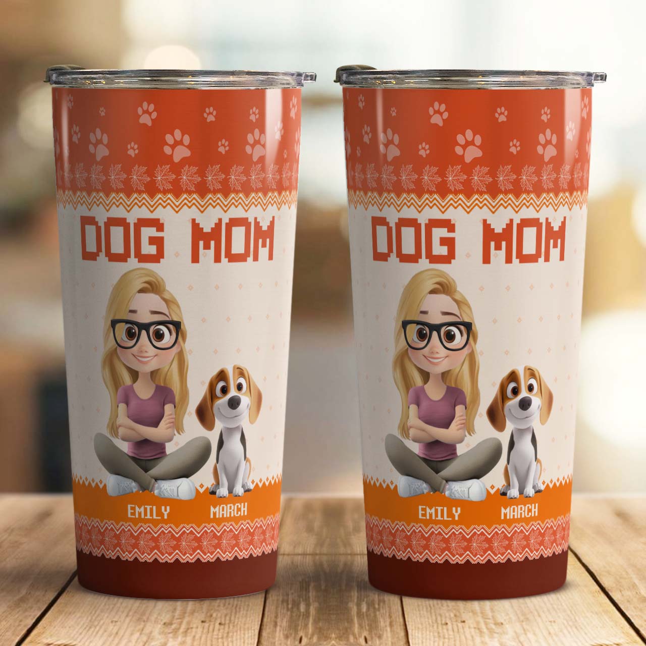 PSTB13 Dog Mom Mum Autumn Leave 3D Cartoon Cute - Personalized Custom Tumbler