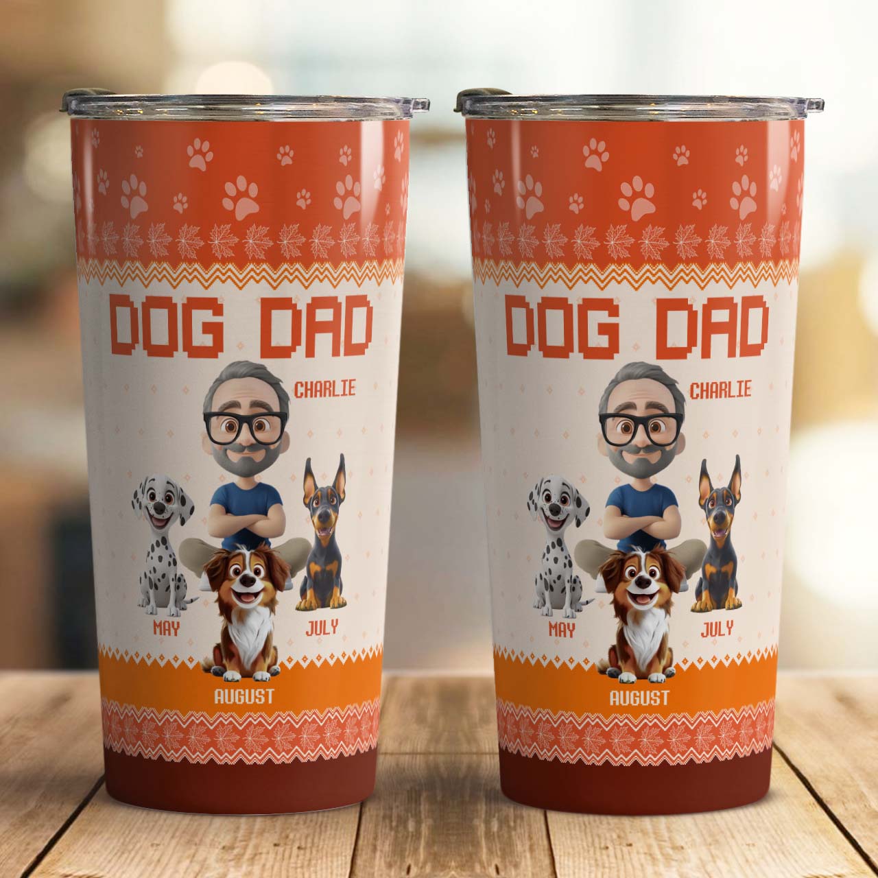 PSTB14 Dog Dad Autumn Leave 3D Cartoon Cute - Personalized Custom Tumbler
