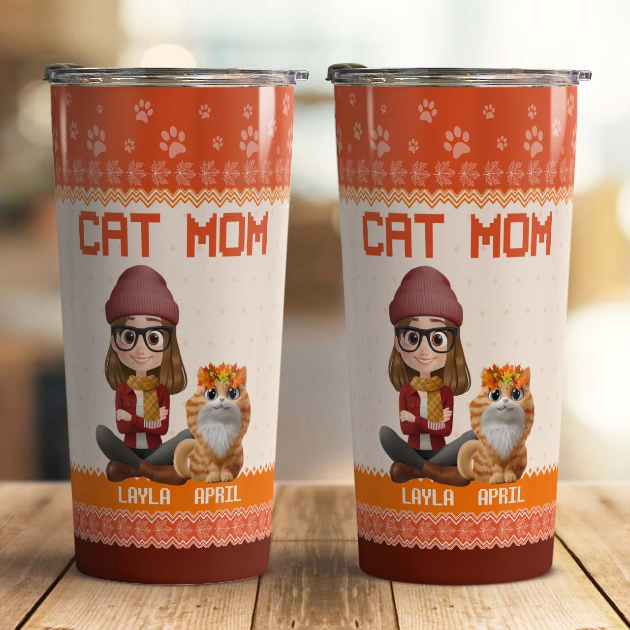 PSTB17 Cat Mom Mum Autumn Leave 3D Cartoon Dog Lover - Personalized Custom Tumbler