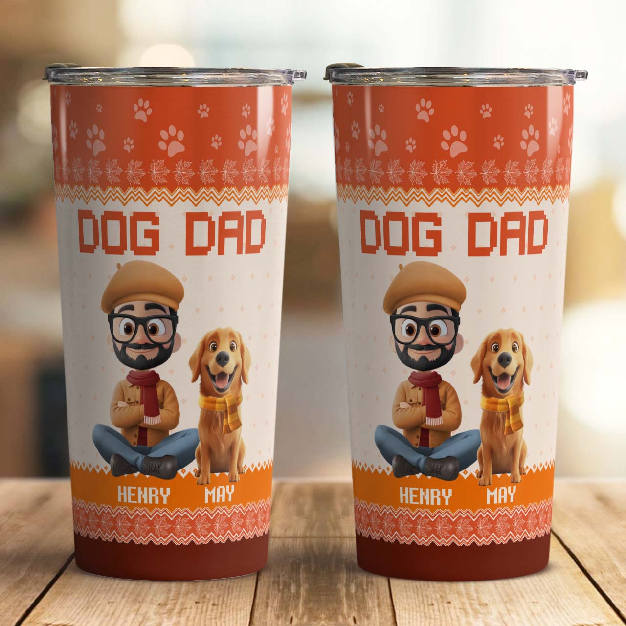 PSTB16 Dog Dad Autumn Leave 3D Cartoon Dog Lover - Personalized Custom Tumbler