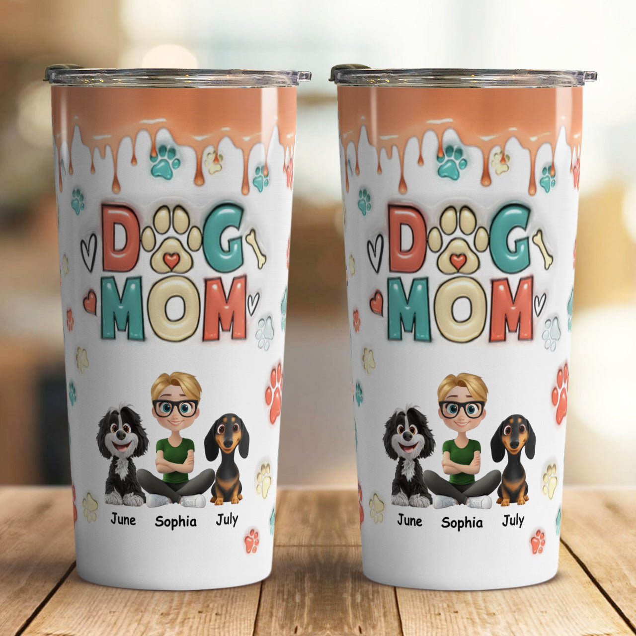PSTB02 Dog Mom Dog Lover 3D Inflated Effect - Personalized Custom Tumbler