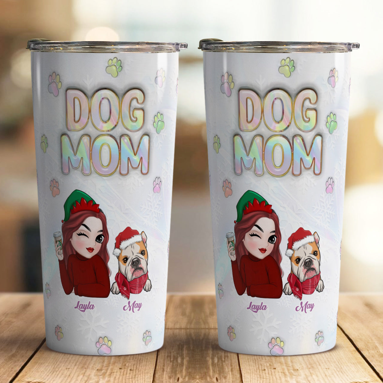 PSTB05 Dog Mom Dog Mum 3D Inflated Effect Christmas Ver - Personalized Custom Tumbler
