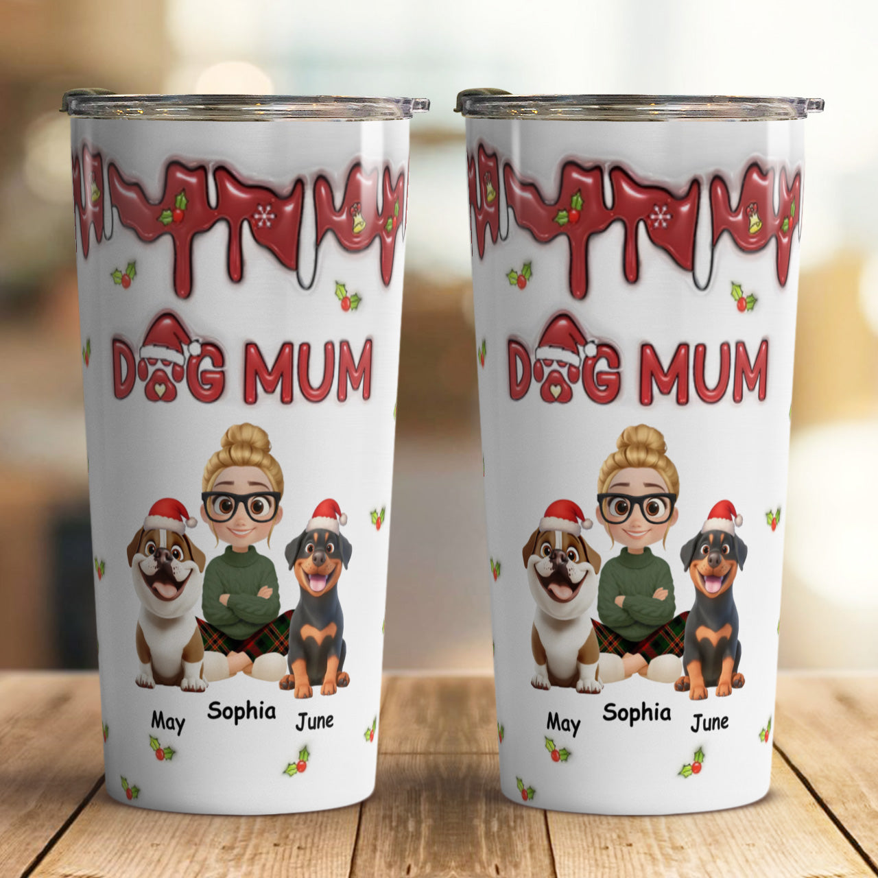 PSTB07 Dog Mom Dog Mum Christmas 3D Inflated Effect - Personalized Custom Tumbler