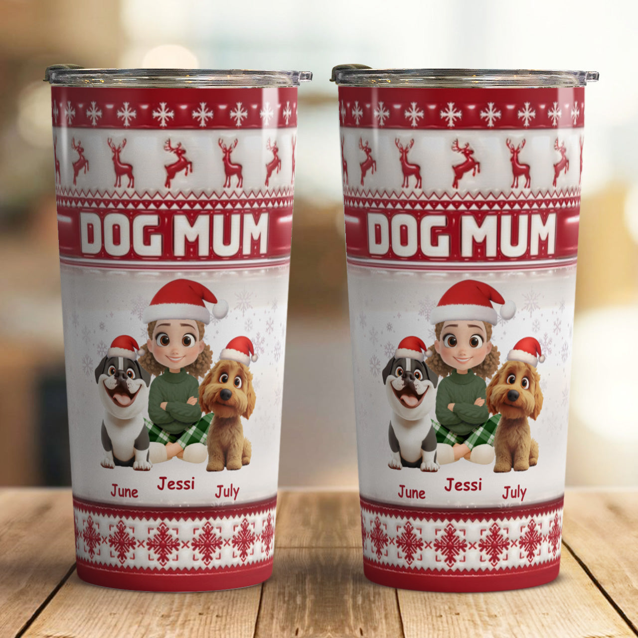 PSTB11 Dog Mom Dog Lover Christmas Ver 3D Inflated Effect - Personalized Custom Tumbler