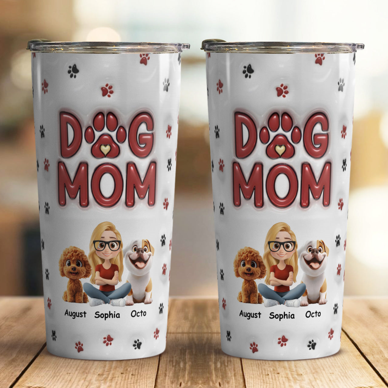 PSTB03 Dog Mom Dog Mum Dog Lover 3D Inflated Effect - Personalized Custom Tumbler