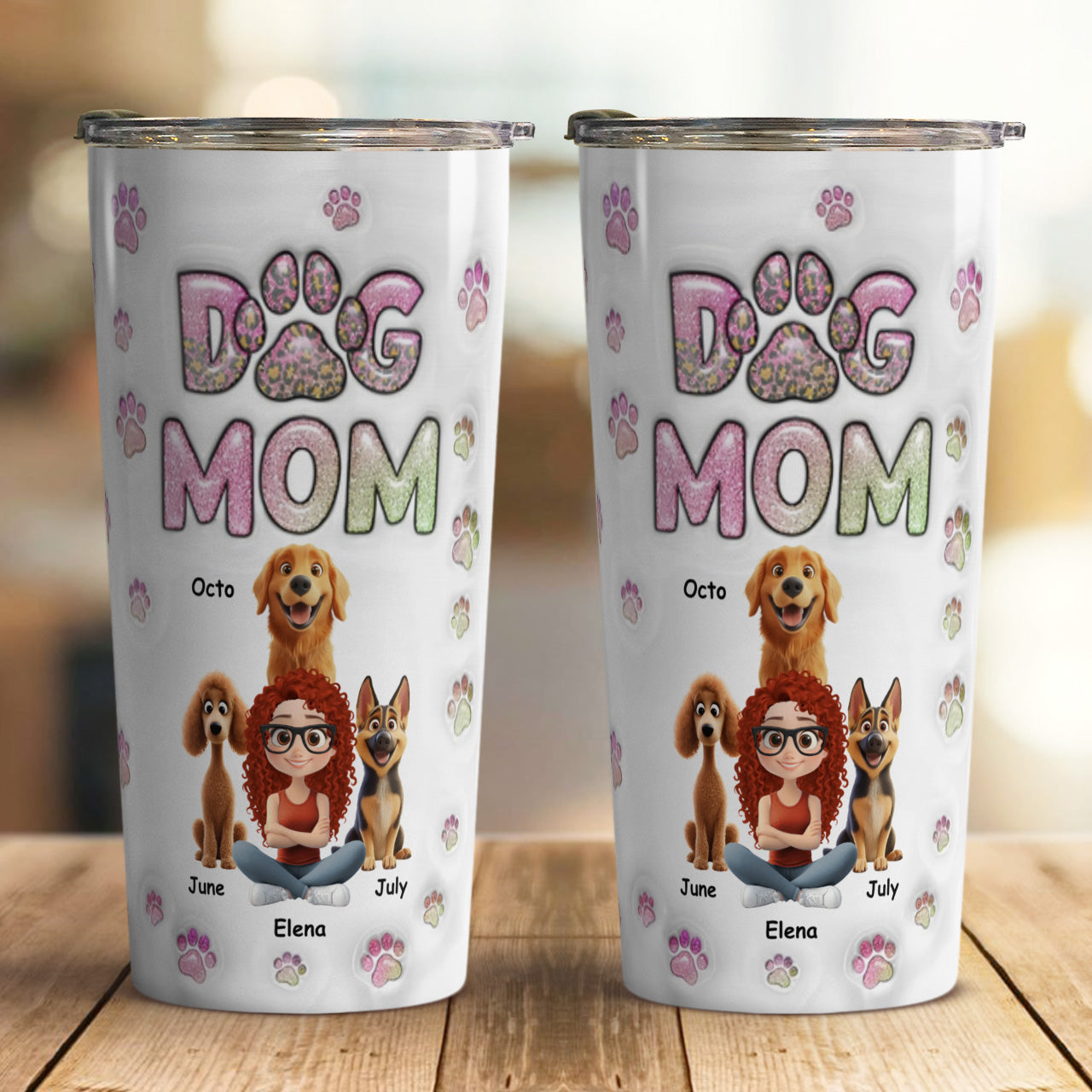 PSTB01 Dog Mom 3D Inflated Effect - Personalized Custom Tumbler