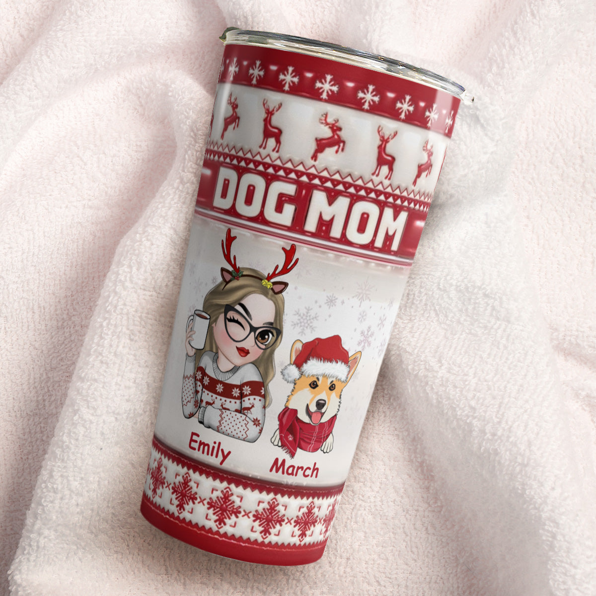 PSTB10 Dog Mom Christmas Decoration Ver 3D Inflated Effect - Personalized Custom Tumbler