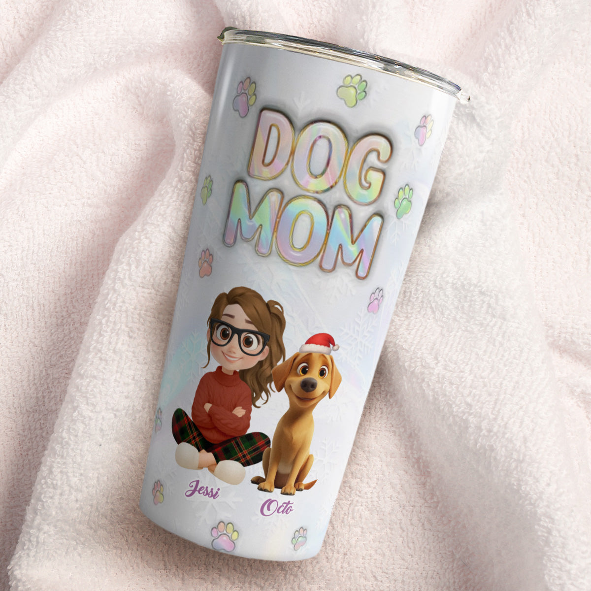 PSTB04 Dog Mom Dog Lover 3D Inflated Effect Christmas Ver - Personalized Custom Tumbler
