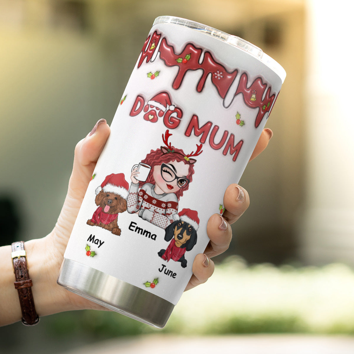 PSTB06 Dog Mom Dog Lover Christmas 3D Inflated Effect - Personalized Custom Tumbler