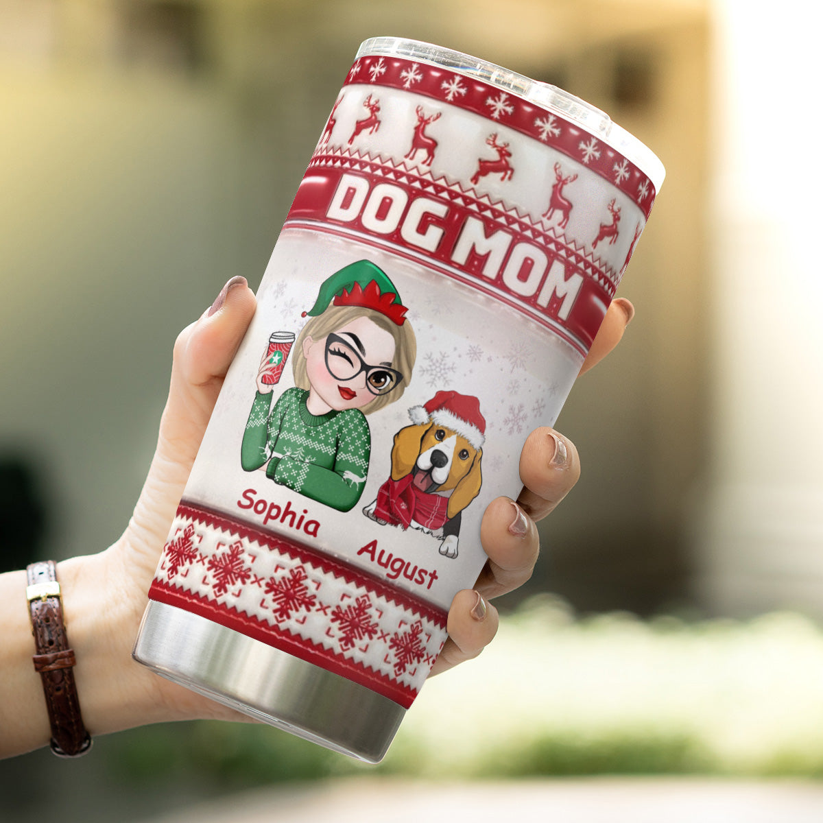 PSTB10 Dog Mom Christmas Decoration Ver 3D Inflated Effect - Personalized Custom Tumbler
