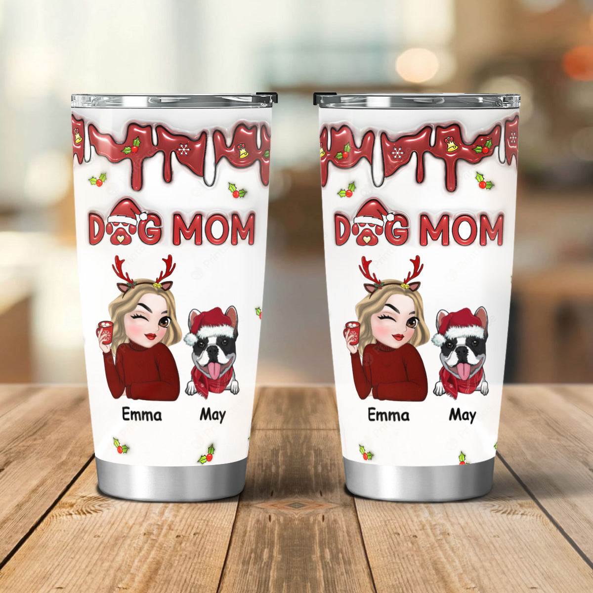 PSTB06 Dog Mom Dog Lover Christmas 3D Inflated Effect - Personalized Custom Tumbler