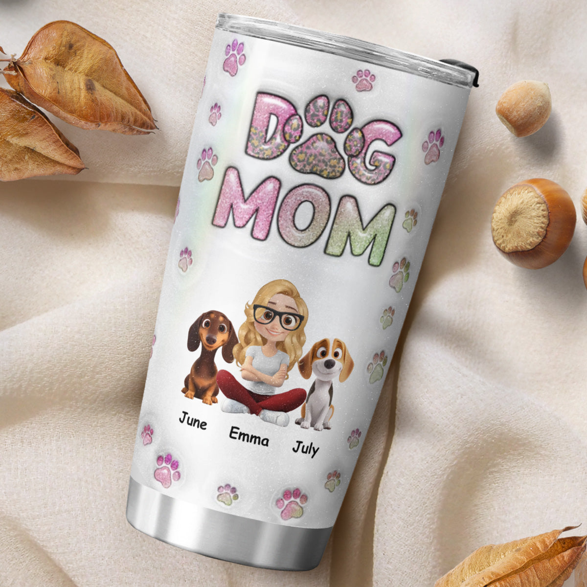 PSTB01 Dog Mom 3D Inflated Effect - Personalized Custom Tumbler