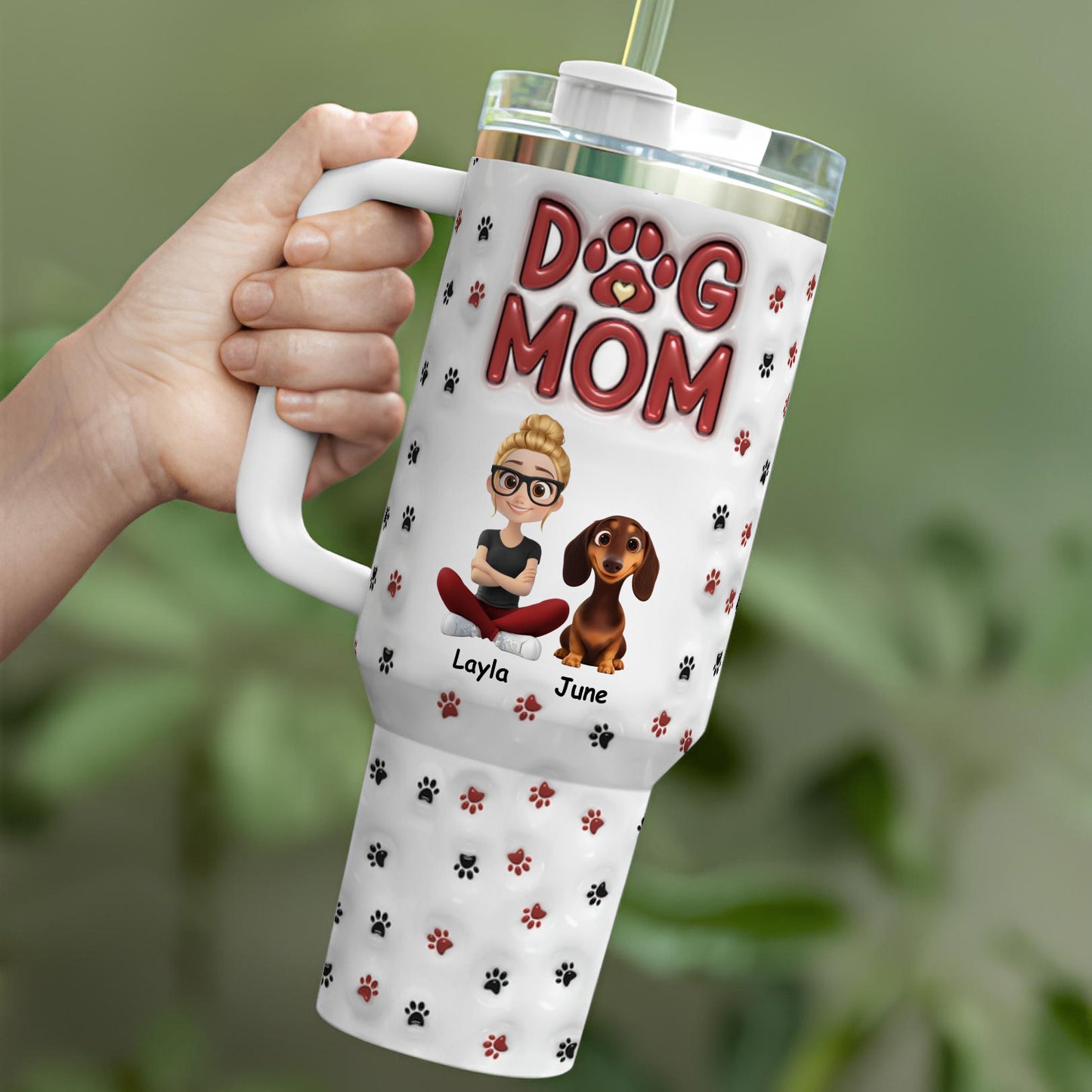 PSTB03 Dog Mom Dog Mum Dog Lover 3D Inflated Effect - Personalized Custom Tumbler