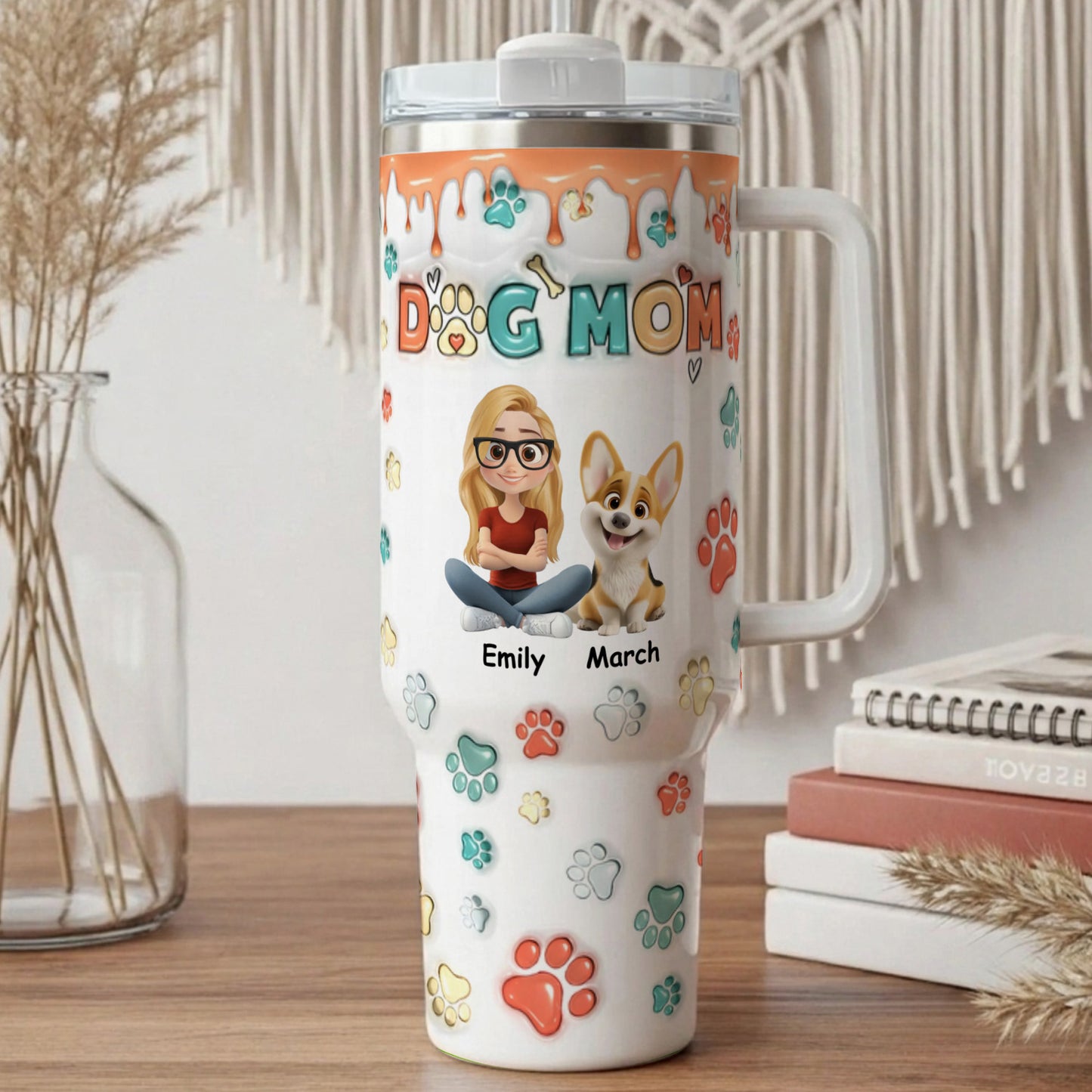 PSTB02 Dog Mom Dog Lover 3D Inflated Effect - Personalized Custom Tumbler