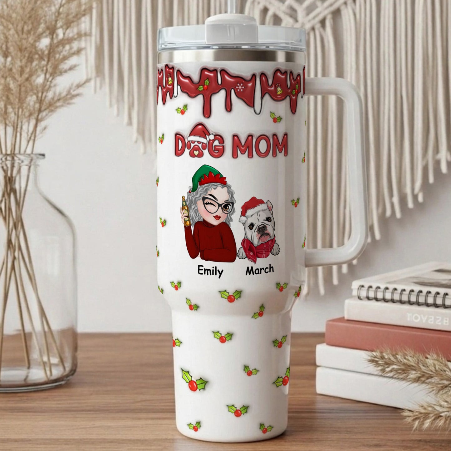 PSTB06 Dog Mom Dog Lover Christmas 3D Inflated Effect - Personalized Custom Tumbler
