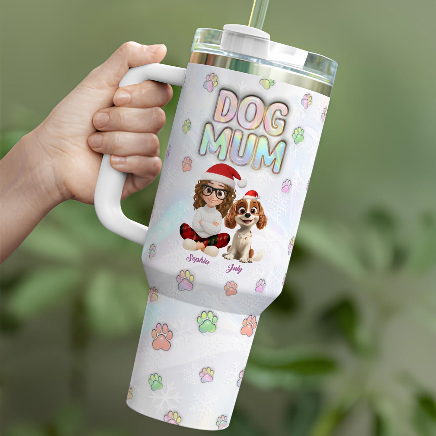 PSTB04 Dog Mom Dog Lover 3D Inflated Effect Christmas Ver - Personalized Custom Tumbler