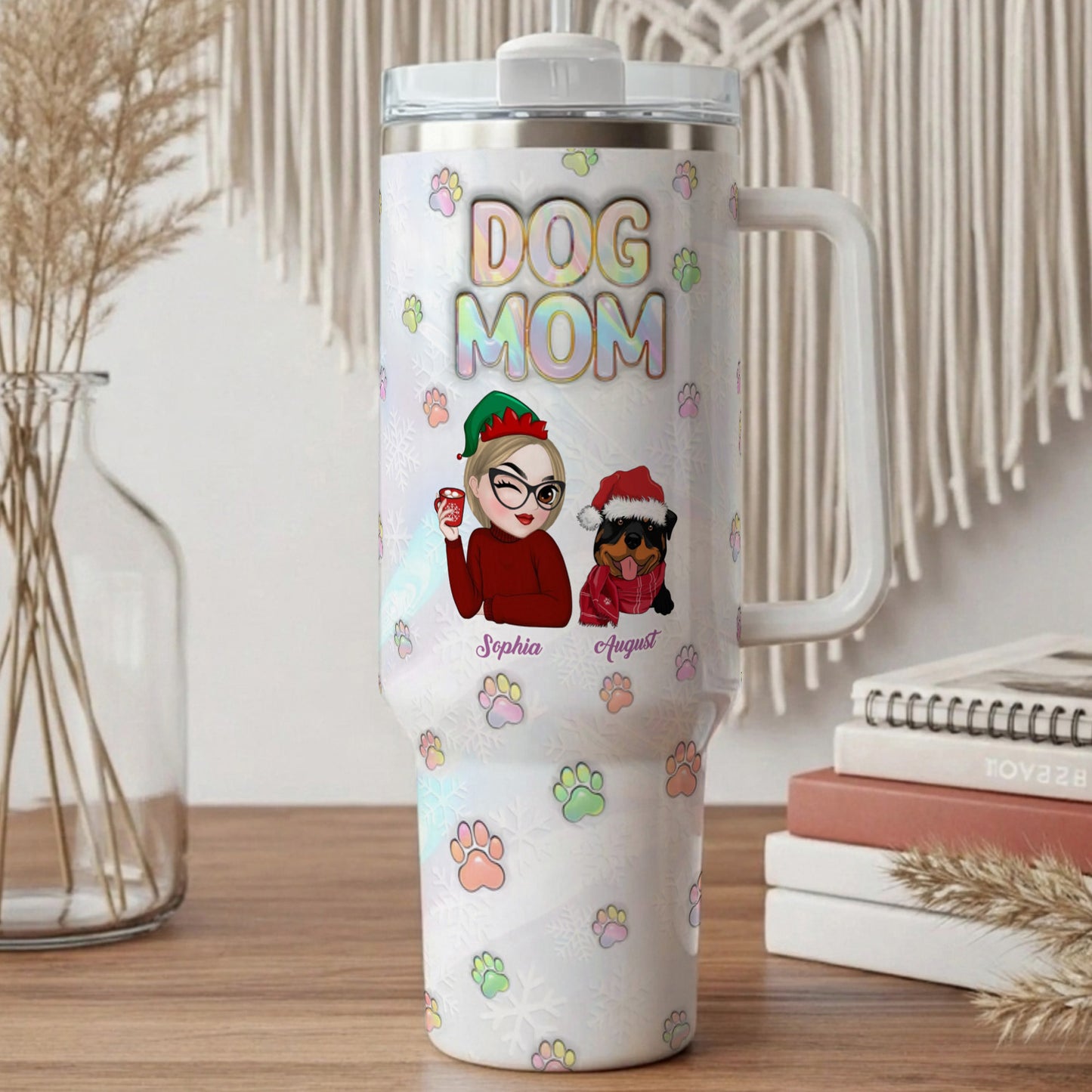 PSTB05 Dog Mom Dog Mum 3D Inflated Effect Christmas Ver - Personalized Custom Tumbler