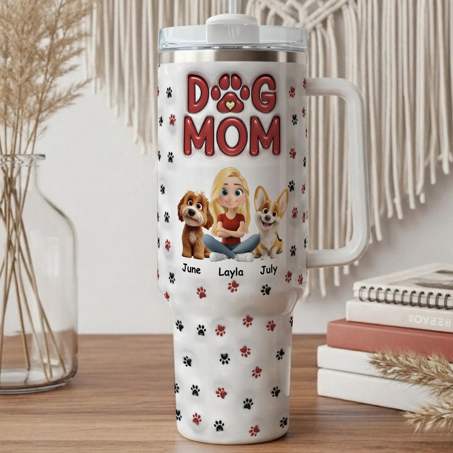 PSTB03 Dog Mom Dog Mum Dog Lover 3D Inflated Effect - Personalized Custom Tumbler