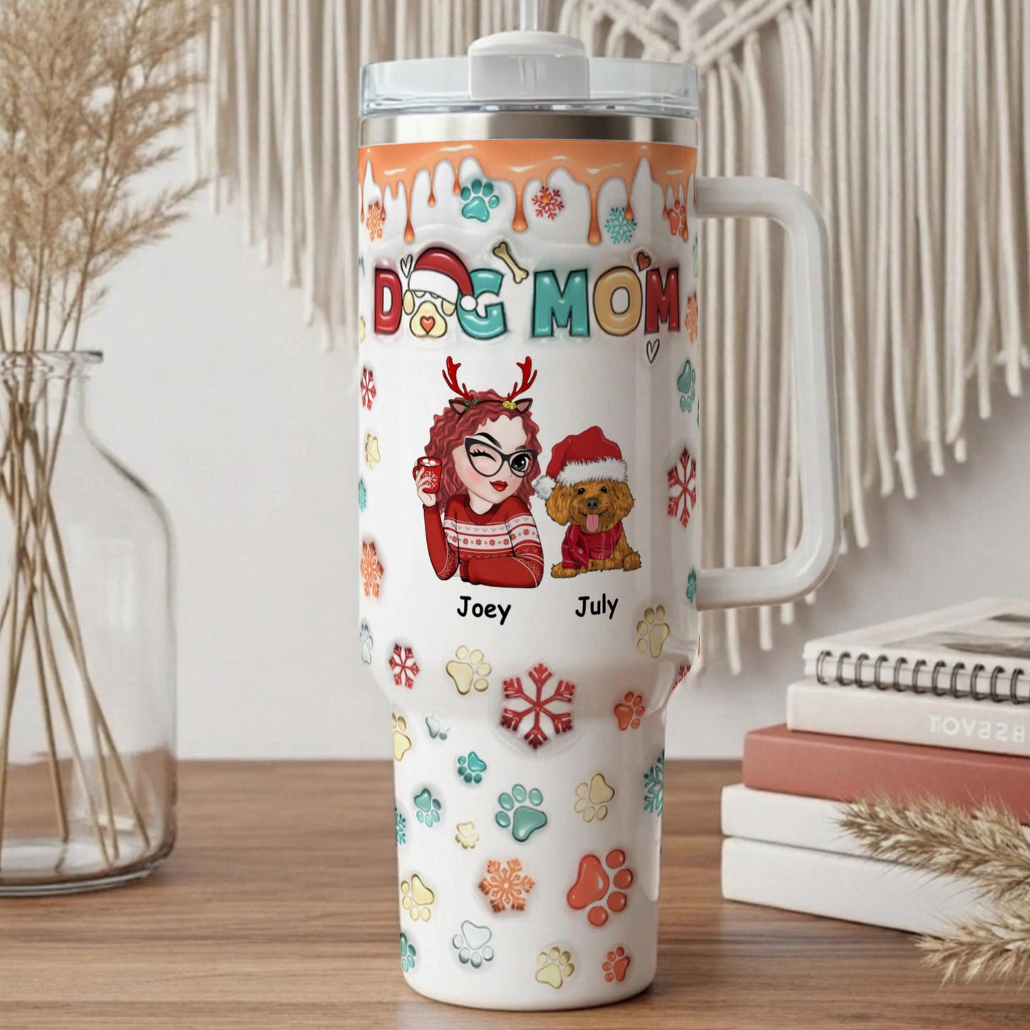 PSTB08 Dog Mom Dog Lover Christmas Ver 3D Inflated Effect - Personalized Custom Tumbler