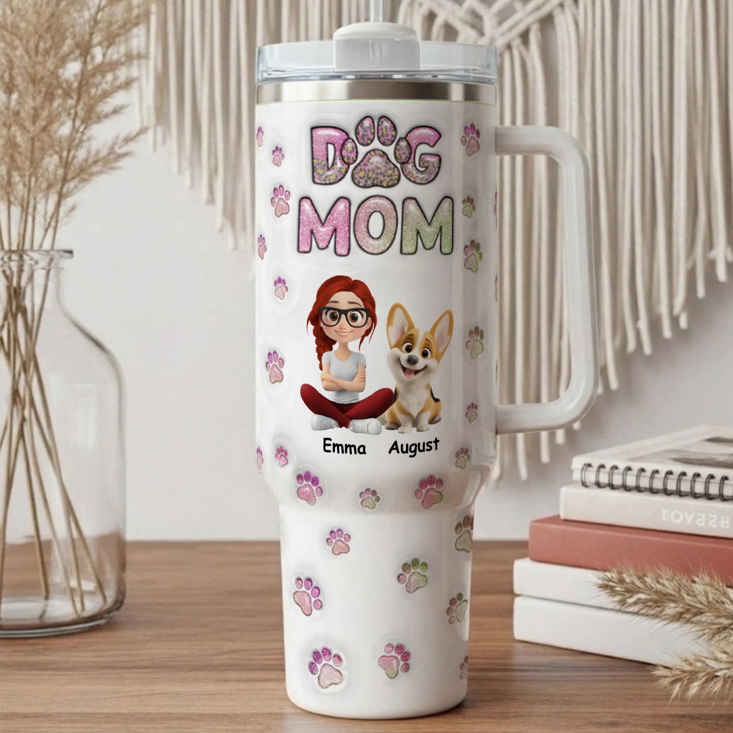 PSTB01 Dog Mom 3D Inflated Effect - Personalized Custom Tumbler