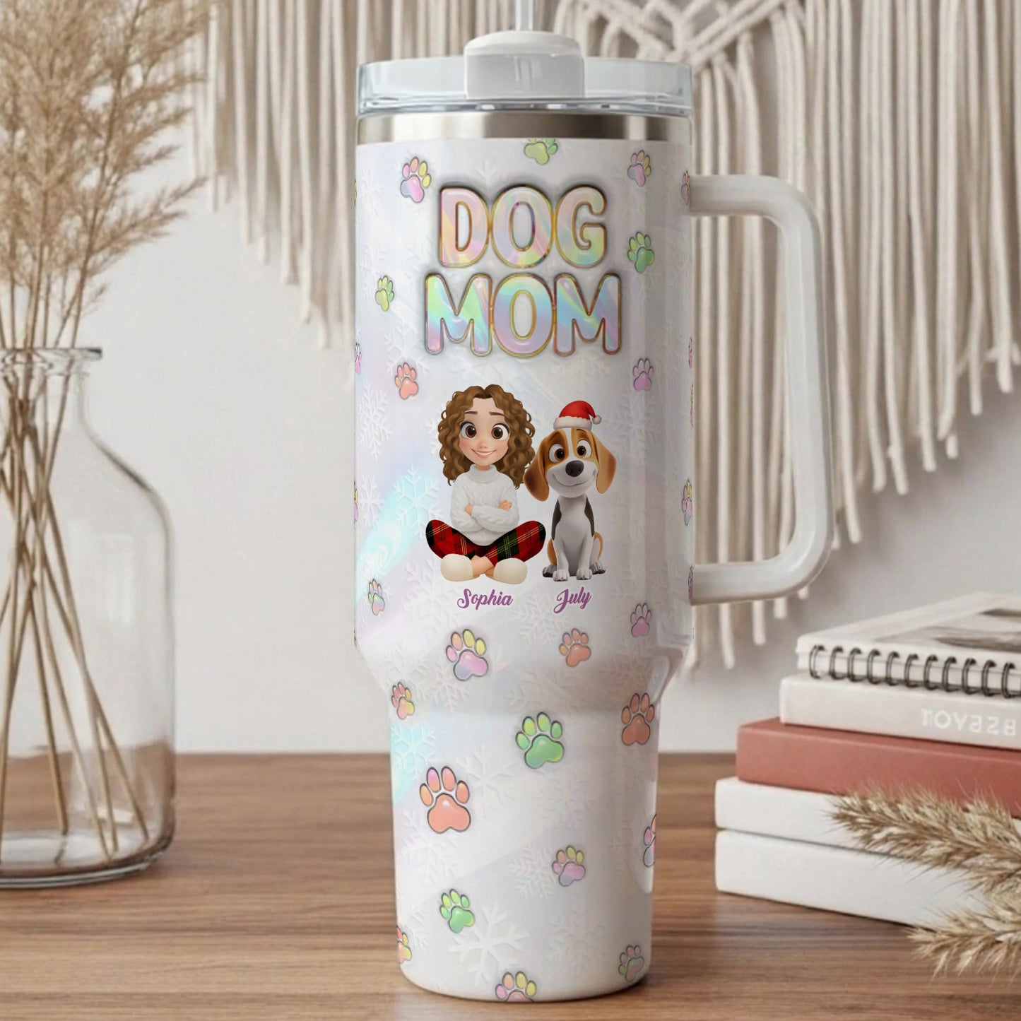 PSTB04 Dog Mom Dog Lover 3D Inflated Effect Christmas Ver - Personalized Custom Tumbler
