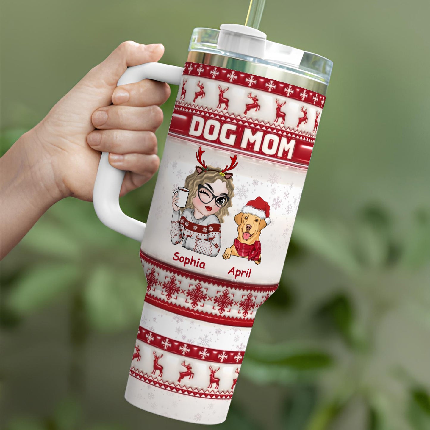 PSTB10 Dog Mom Christmas Decoration Ver 3D Inflated Effect - Personalized Custom Tumbler