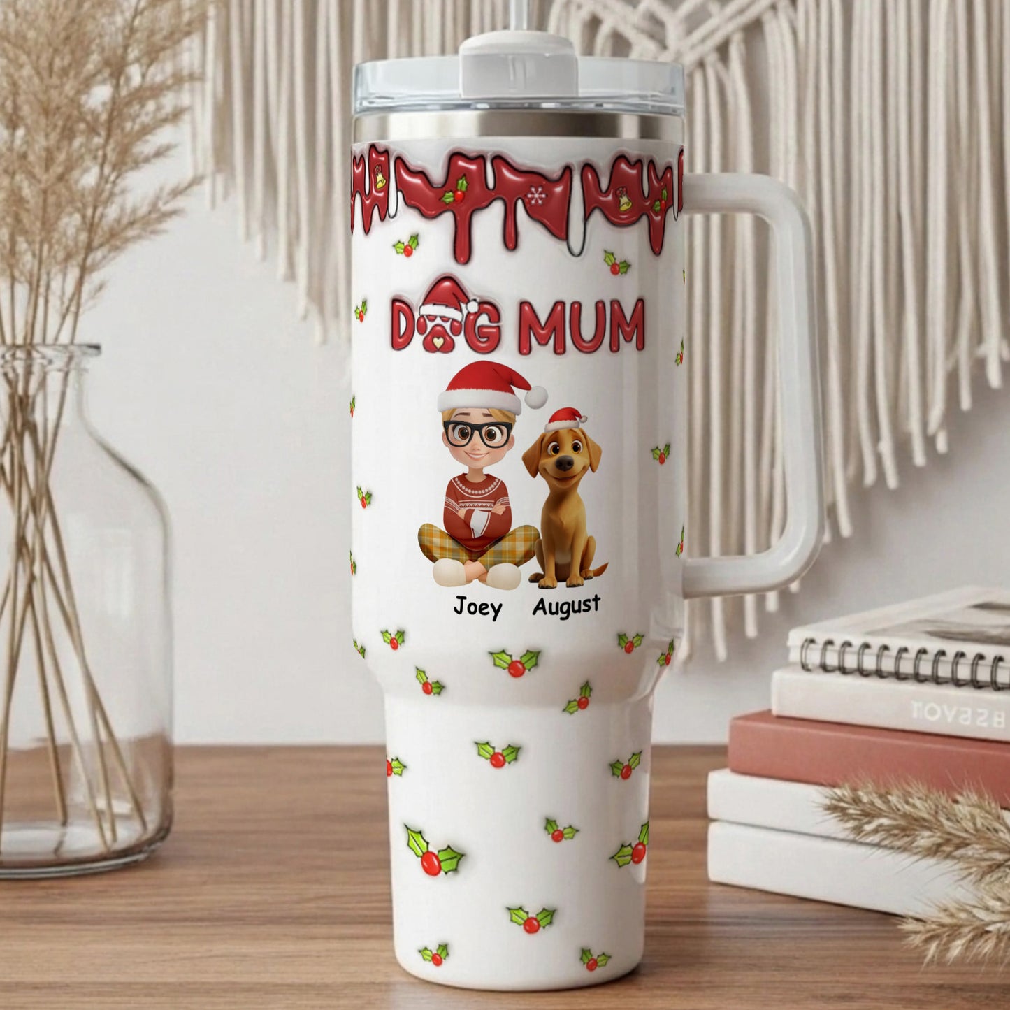 PSTB07 Dog Mom Dog Mum Christmas 3D Inflated Effect - Personalized Custom Tumbler