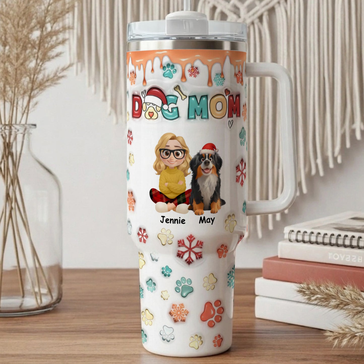 PSTB09 Mom Of Dogs Christmas Ver 3D Inflated Effect - Personalized Custom Tumbler