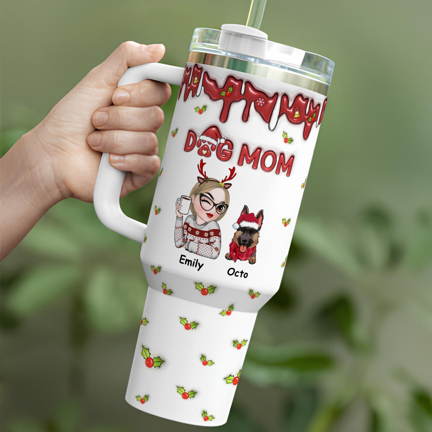 PSTB06 Dog Mom Dog Lover Christmas 3D Inflated Effect - Personalized Custom Tumbler