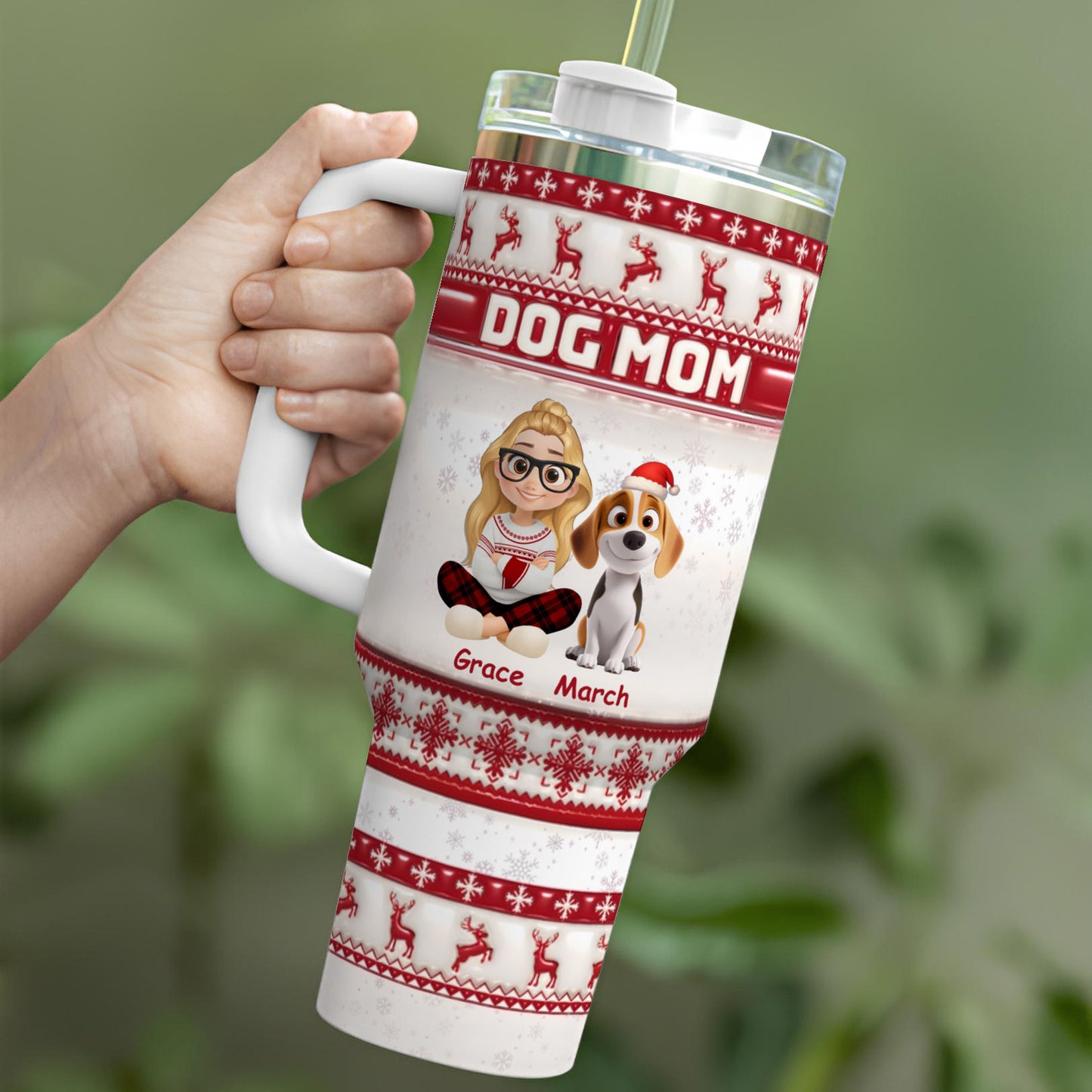 PSTB11 Dog Mom Dog Lover Christmas Ver 3D Inflated Effect - Personalized Custom Tumbler