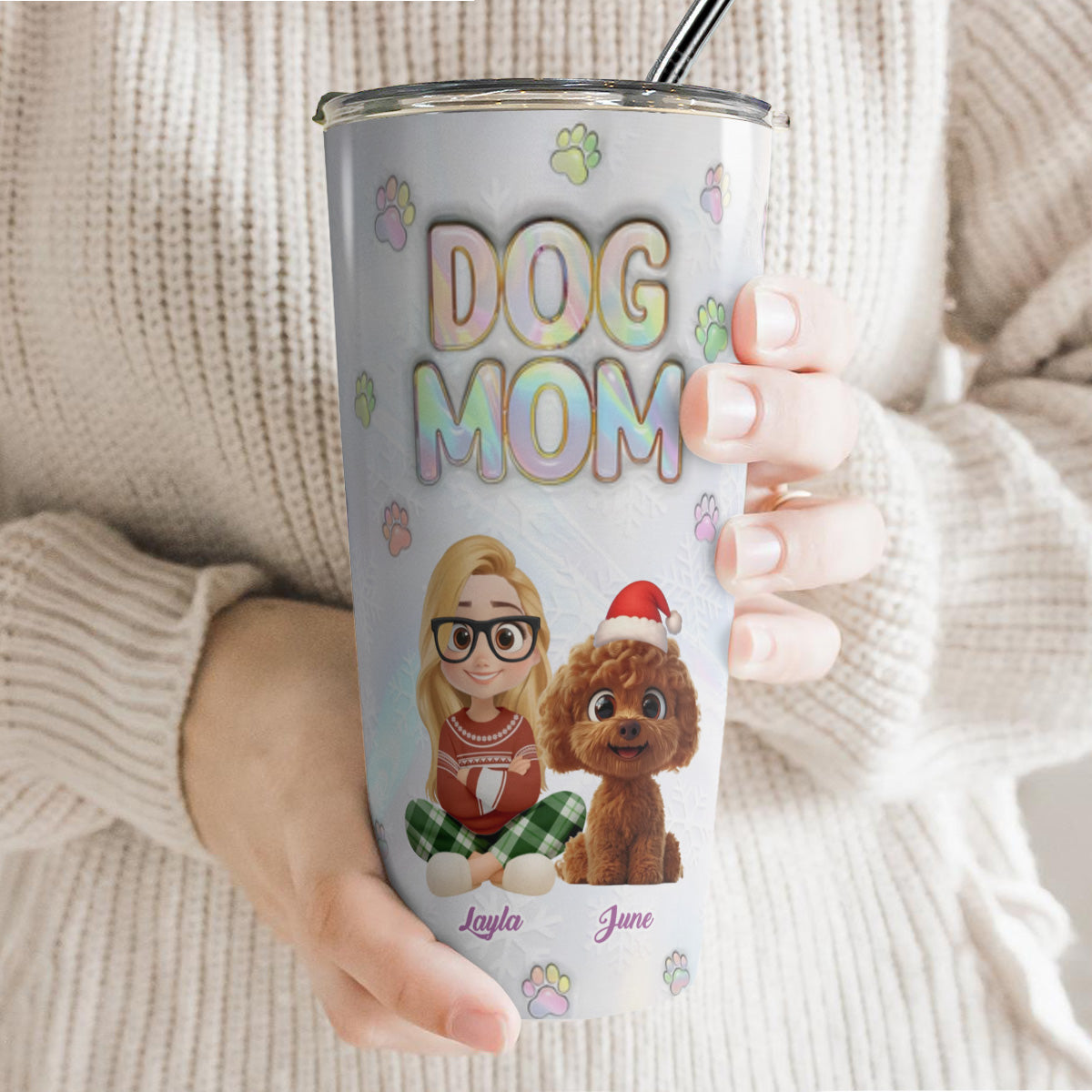 PSTB04 Dog Mom Dog Lover 3D Inflated Effect Christmas Ver - Personalized Custom Tumbler